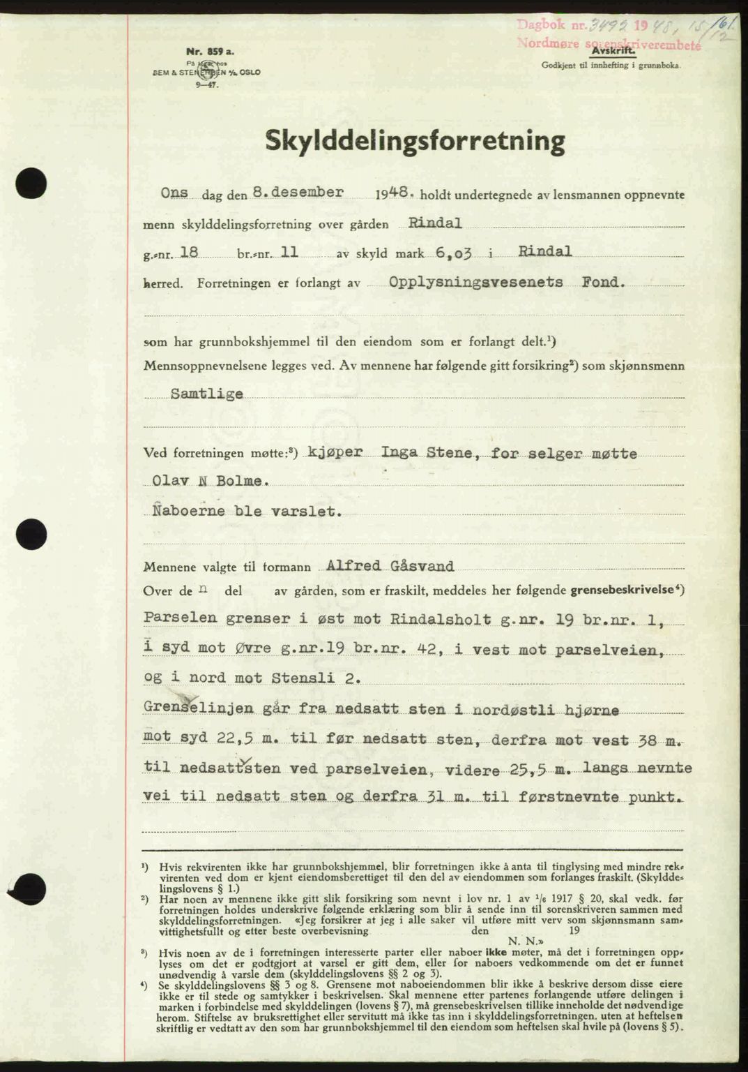 Nordmøre sorenskriveri, AV/SAT-A-4132/1/2/2Ca: Mortgage book no. A110, 1948-1949, Diary no: : 3492/1948