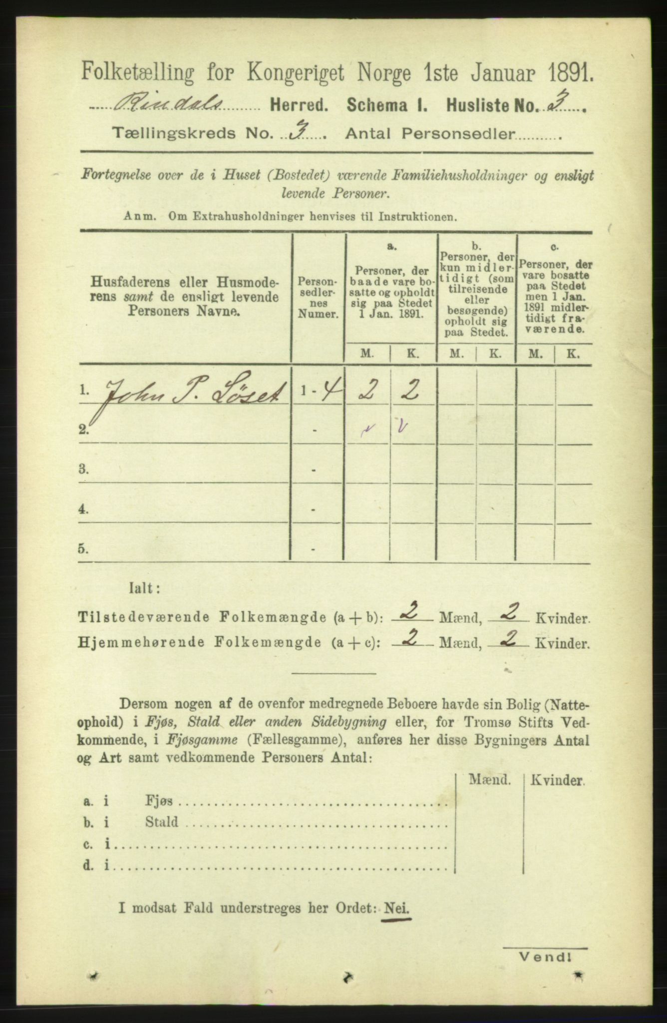 RA, 1891 census for 1567 Rindal, 1891, p. 644