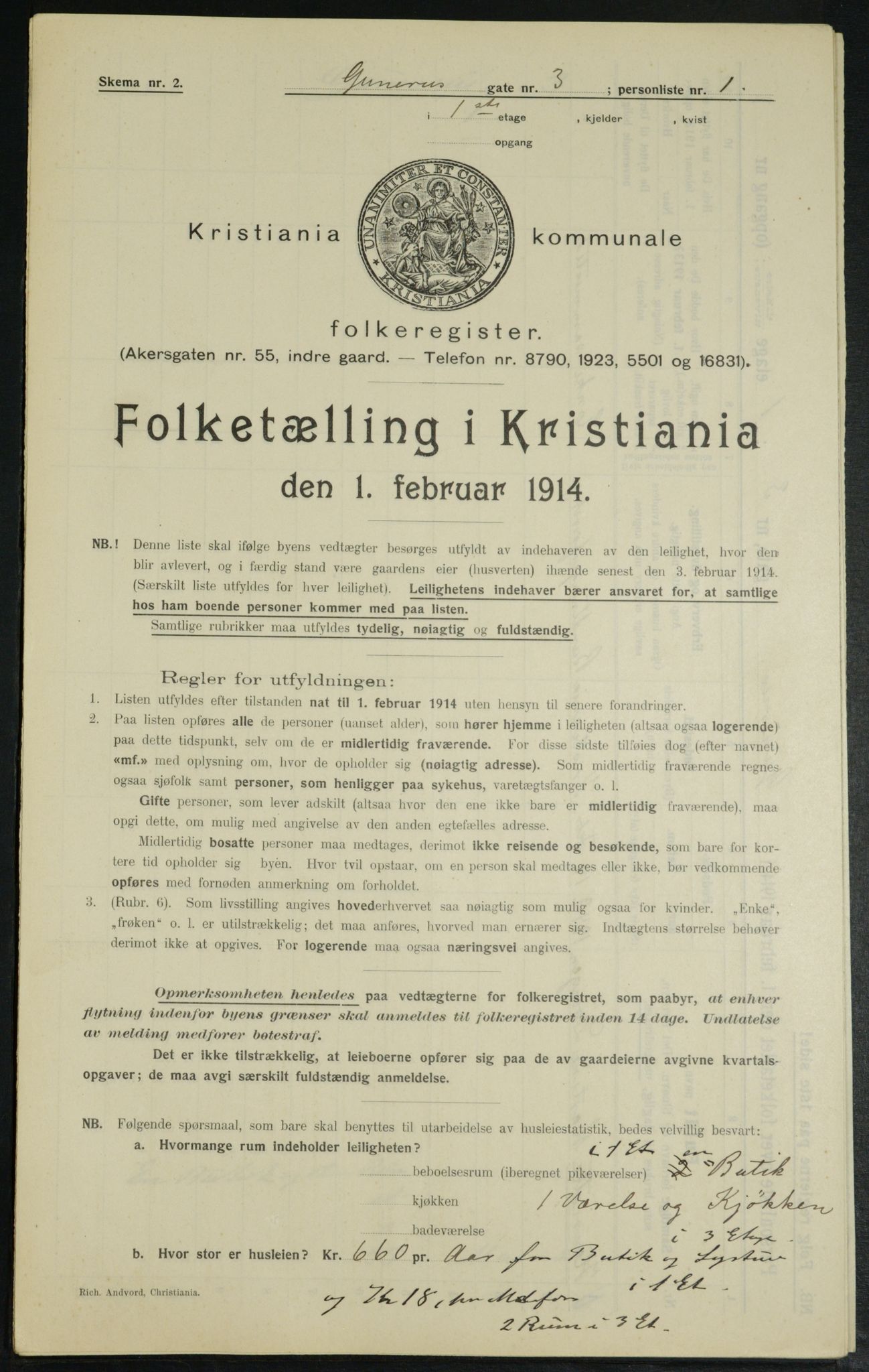 OBA, Municipal Census 1914 for Kristiania, 1914, p. 5195