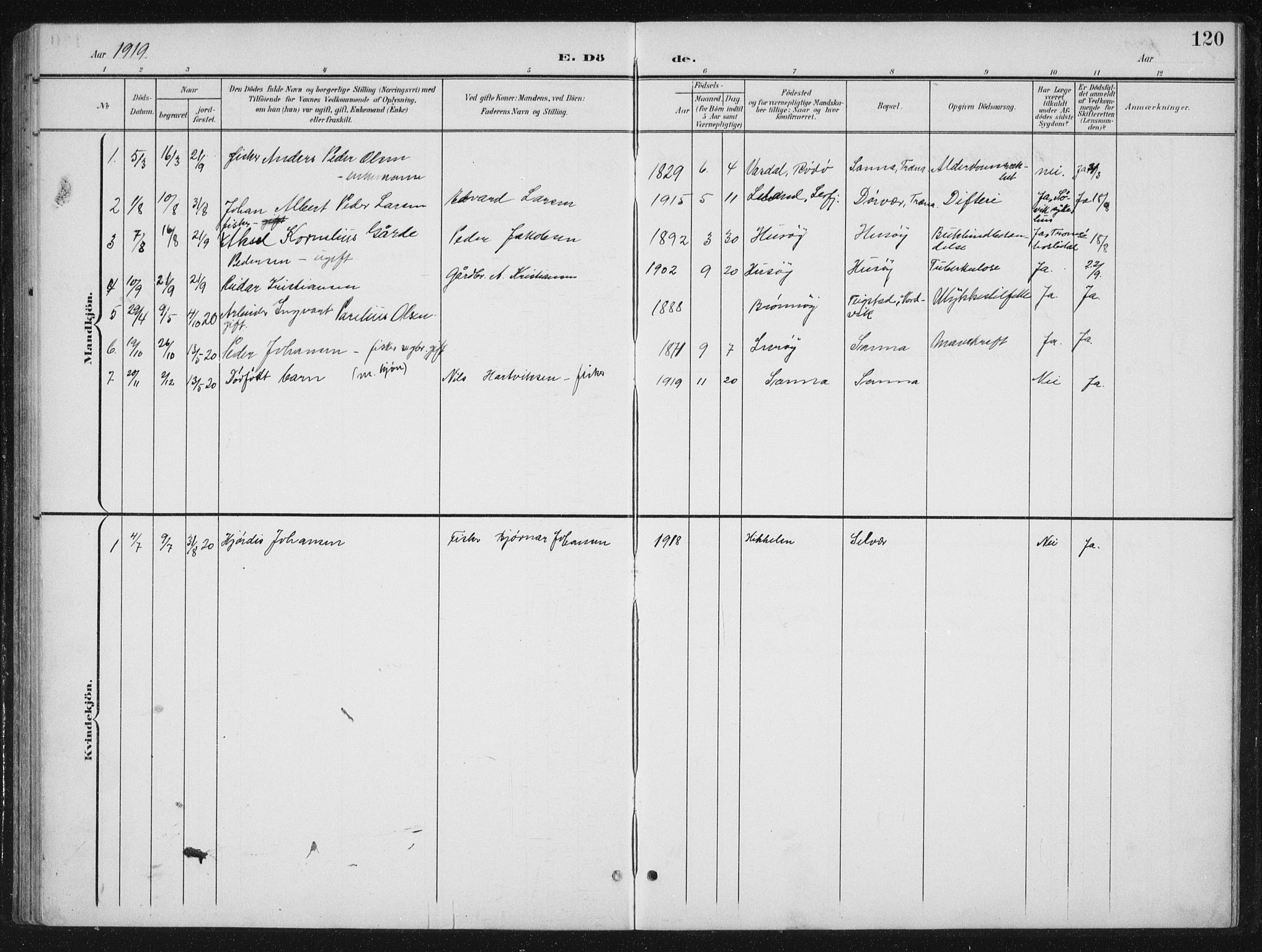 Ministerialprotokoller, klokkerbøker og fødselsregistre - Nordland, SAT/A-1459/840/L0583: Parish register (copy) no. 840C03, 1901-1933, p. 120