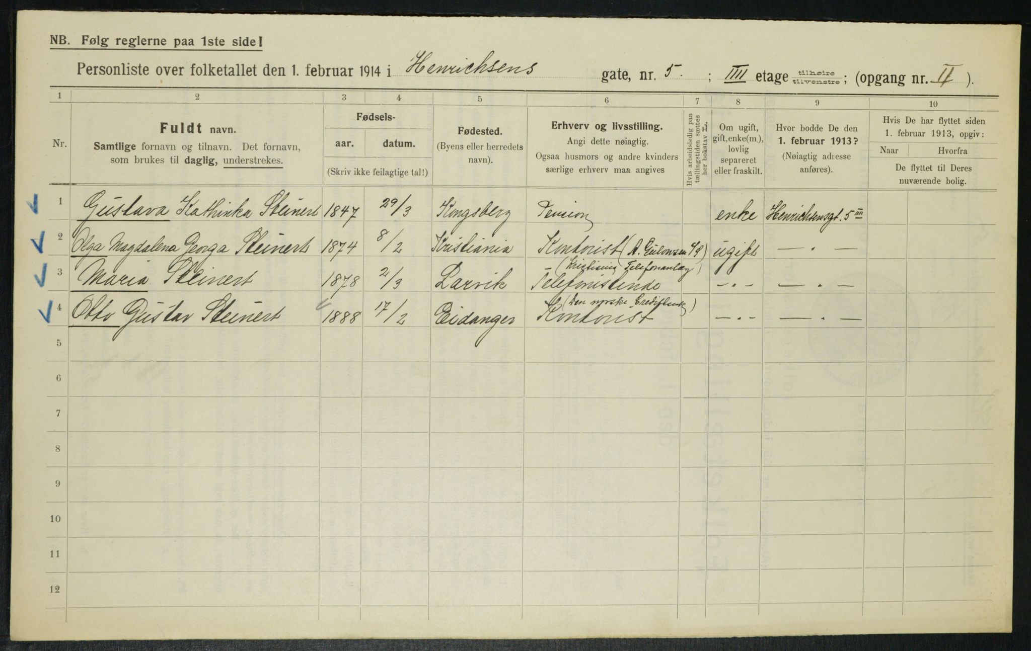 OBA, Municipal Census 1914 for Kristiania, 1914, p. 38587