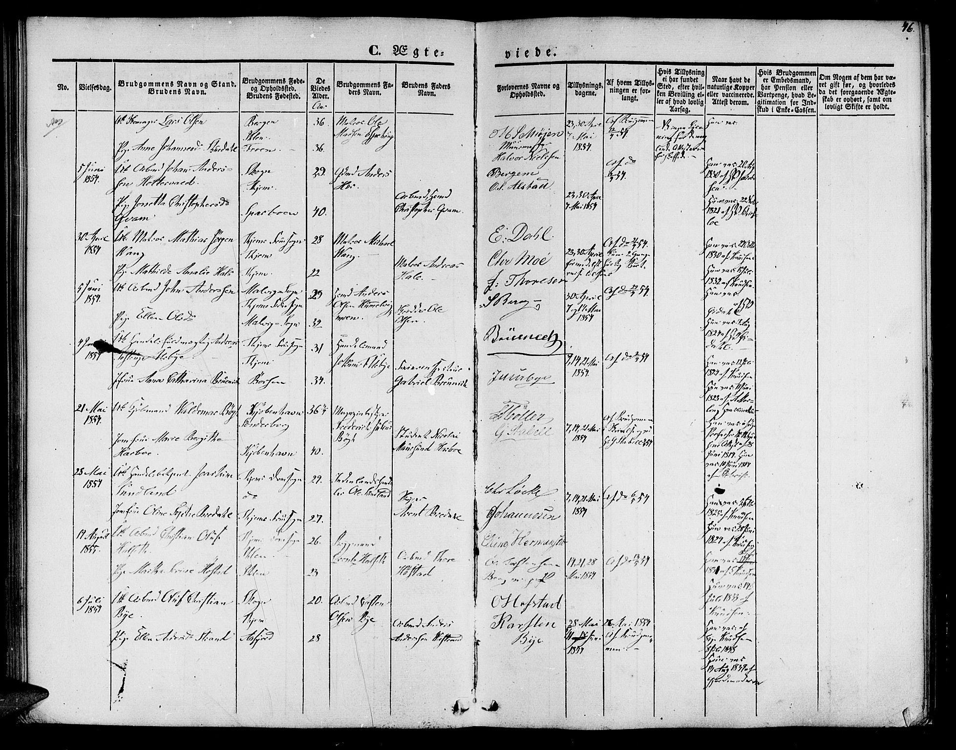 Ministerialprotokoller, klokkerbøker og fødselsregistre - Sør-Trøndelag, SAT/A-1456/602/L0111: Parish register (official) no. 602A09, 1844-1867, p. 46