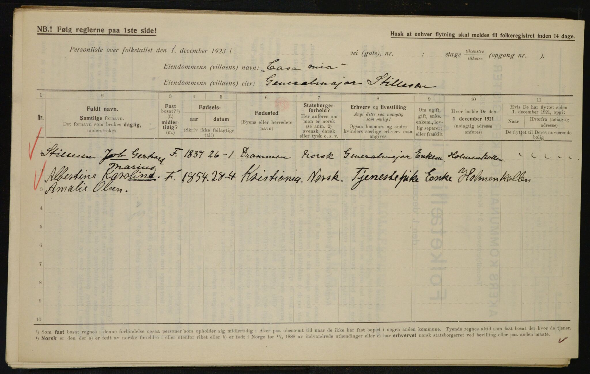 , Municipal Census 1923 for Aker, 1923, p. 11638