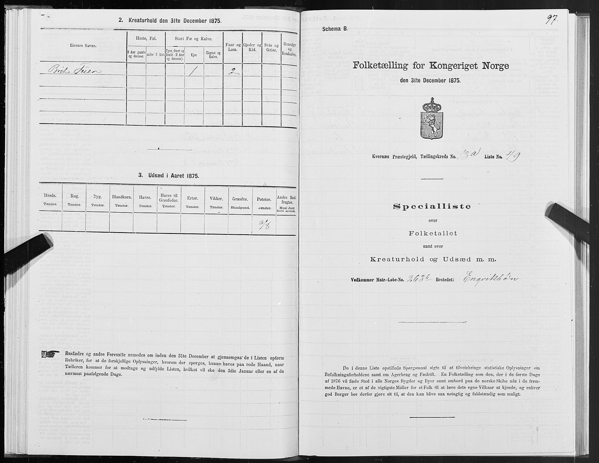 SAT, 1875 census for 1553P Kvernes, 1875, p. 7097