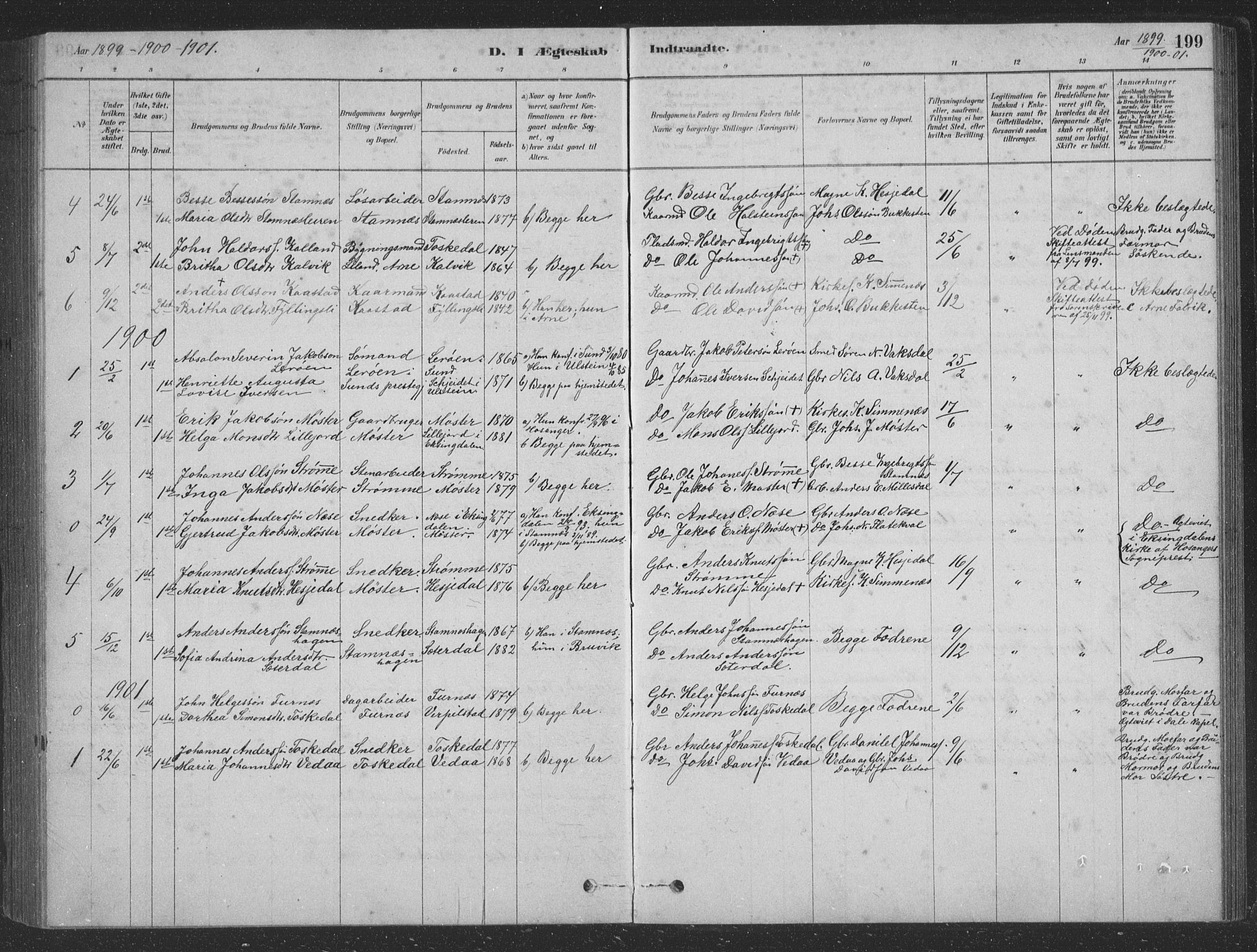 Vaksdal Sokneprestembete, SAB/A-78901/H/Hab: Parish register (copy) no. D 1, 1878-1939, p. 199
