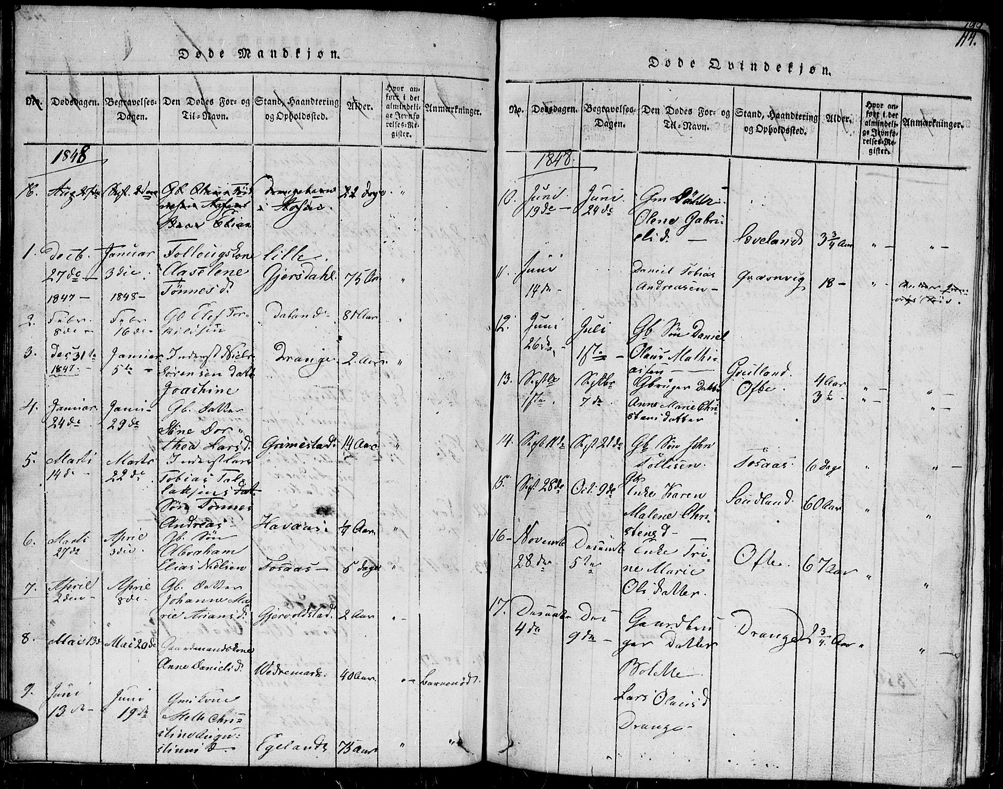 Herad sokneprestkontor, AV/SAK-1111-0018/F/Fb/Fba/L0001: Parish register (copy) no. B 1, 1815-1852, p. 114