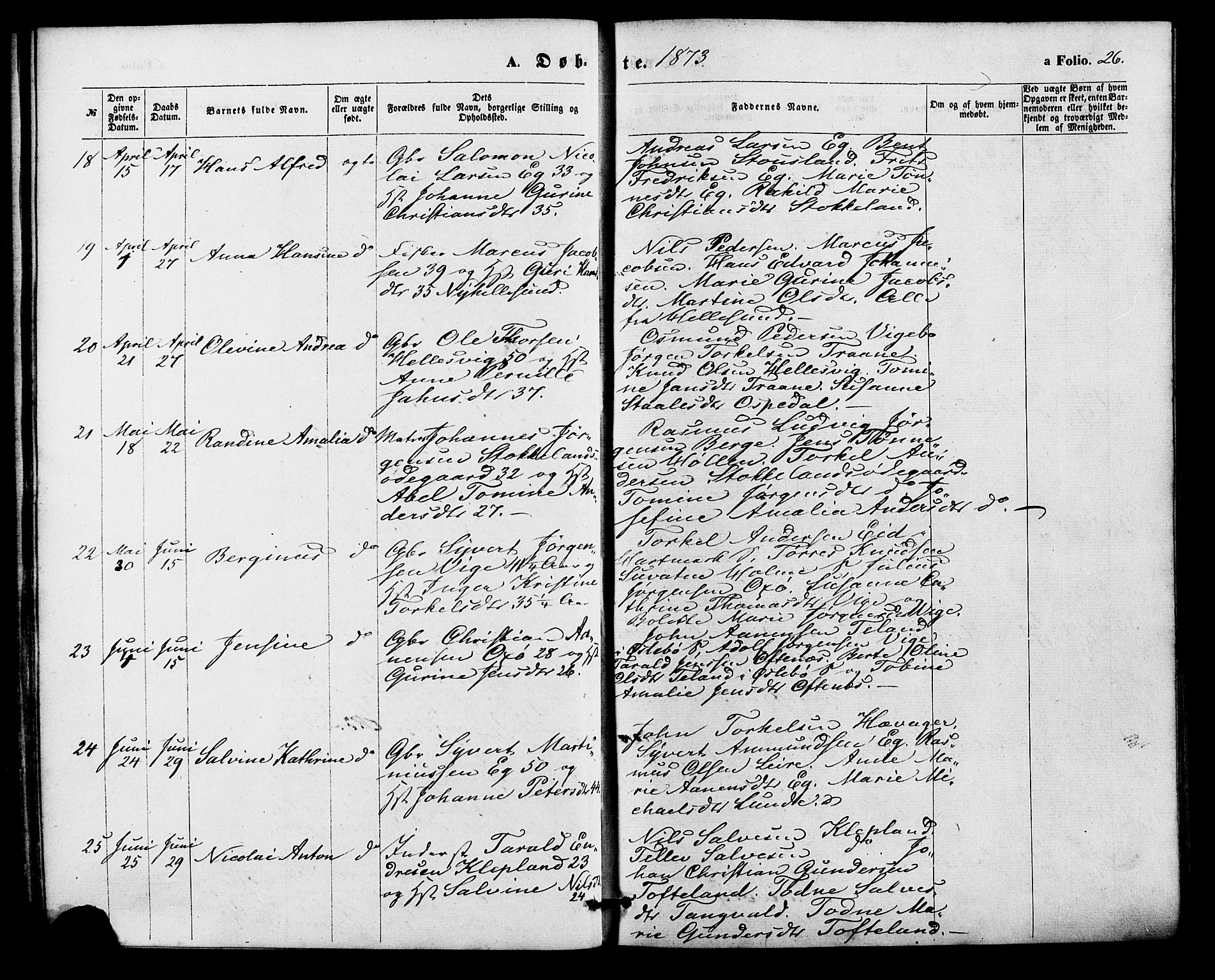 Søgne sokneprestkontor, SAK/1111-0037/F/Fa/Fab/L0011: Parish register (official) no. A 11, 1869-1879, p. 26