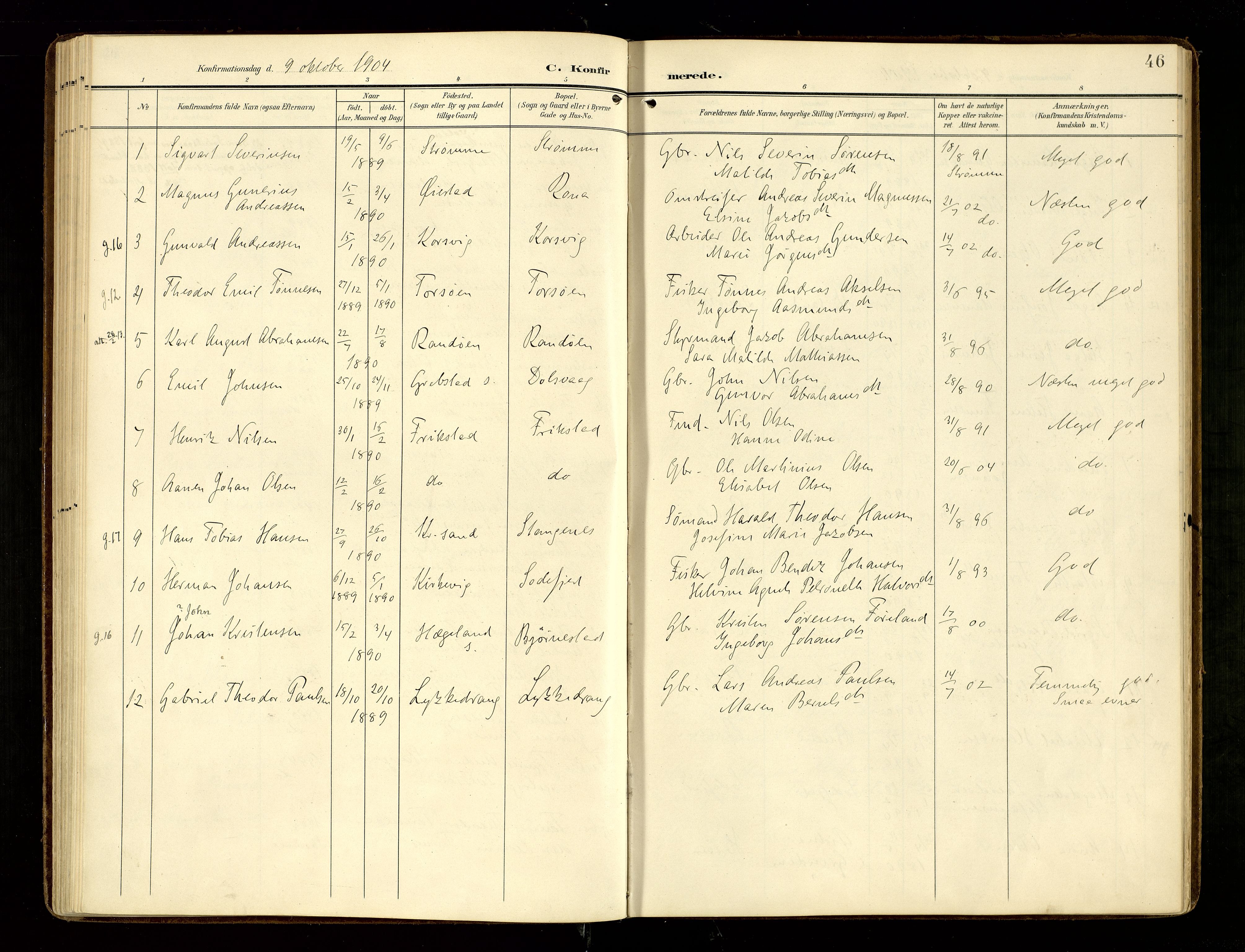 Oddernes sokneprestkontor, SAK/1111-0033/F/Fa/Fab/L0003: Parish register (official) no. A 3, 1903-1916, p. 46