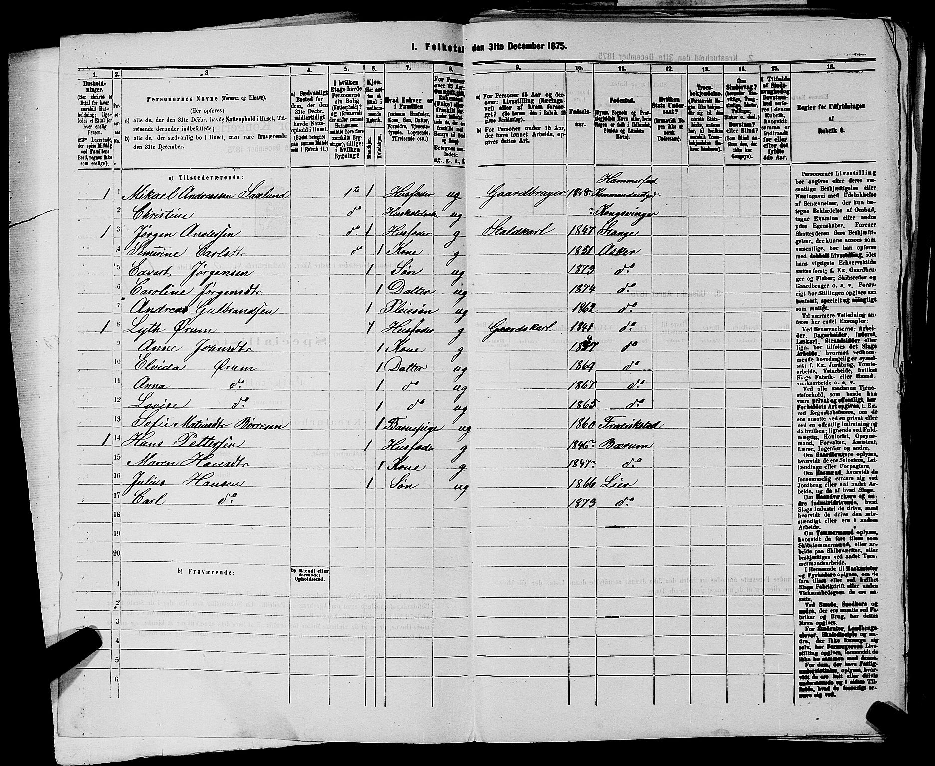 RA, 1875 census for 0218bP Østre Aker, 1875, p. 1389