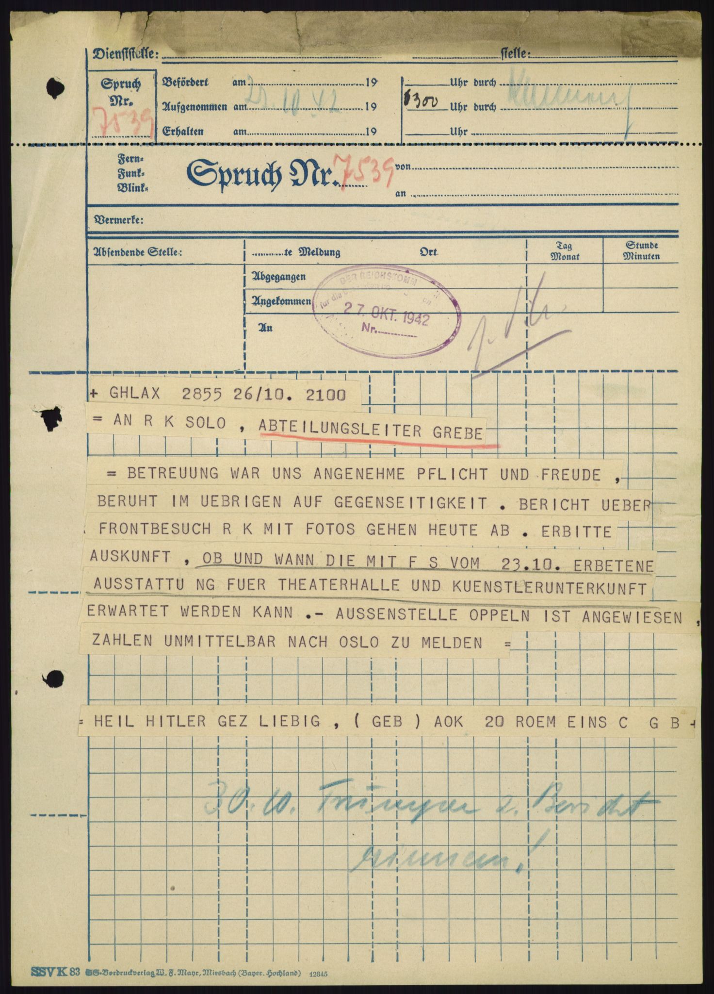 Forsvarets Overkommando. 2 kontor. Arkiv 11.4. Spredte tyske arkivsaker, AV/RA-RAFA-7031/D/Dar/Darb/L0010: Reichskommissariat - Hauptabteilung Volksaufklärung und Propaganda, 1940-1943, p. 671