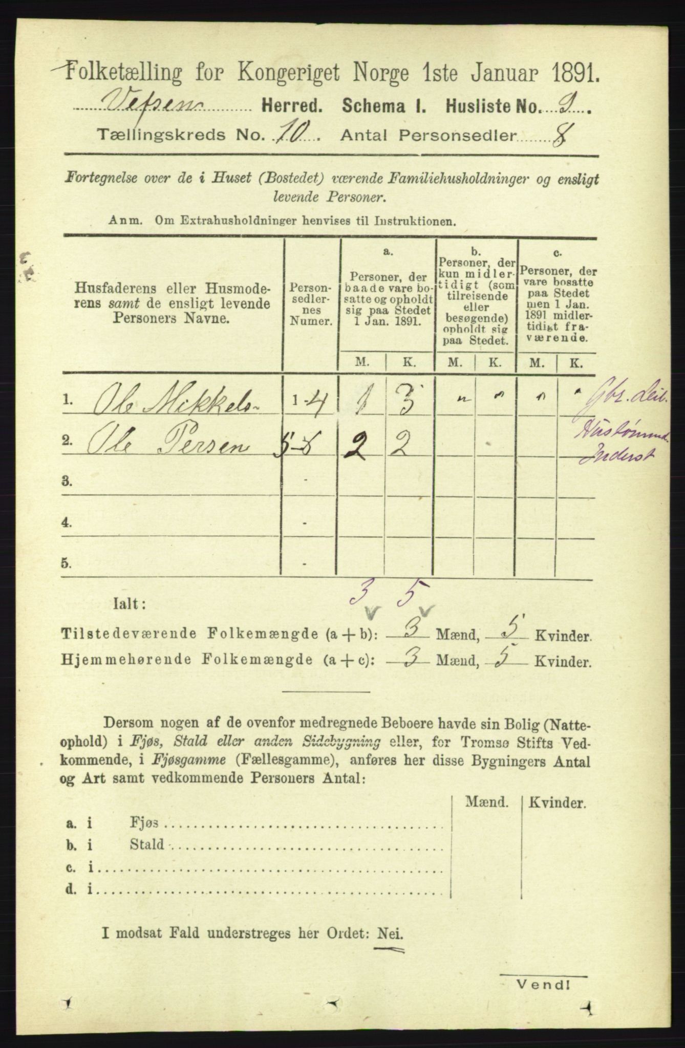 RA, 1891 census for 1824 Vefsn, 1891, p. 5144