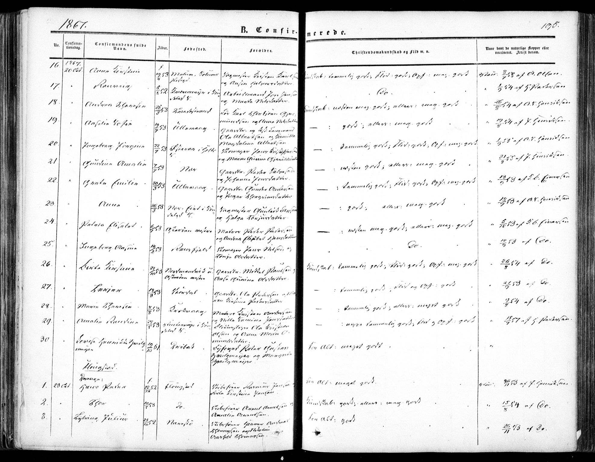 Dypvåg sokneprestkontor, SAK/1111-0007/F/Fa/Faa/L0006: Parish register (official) no. A 6, 1855-1872, p. 195