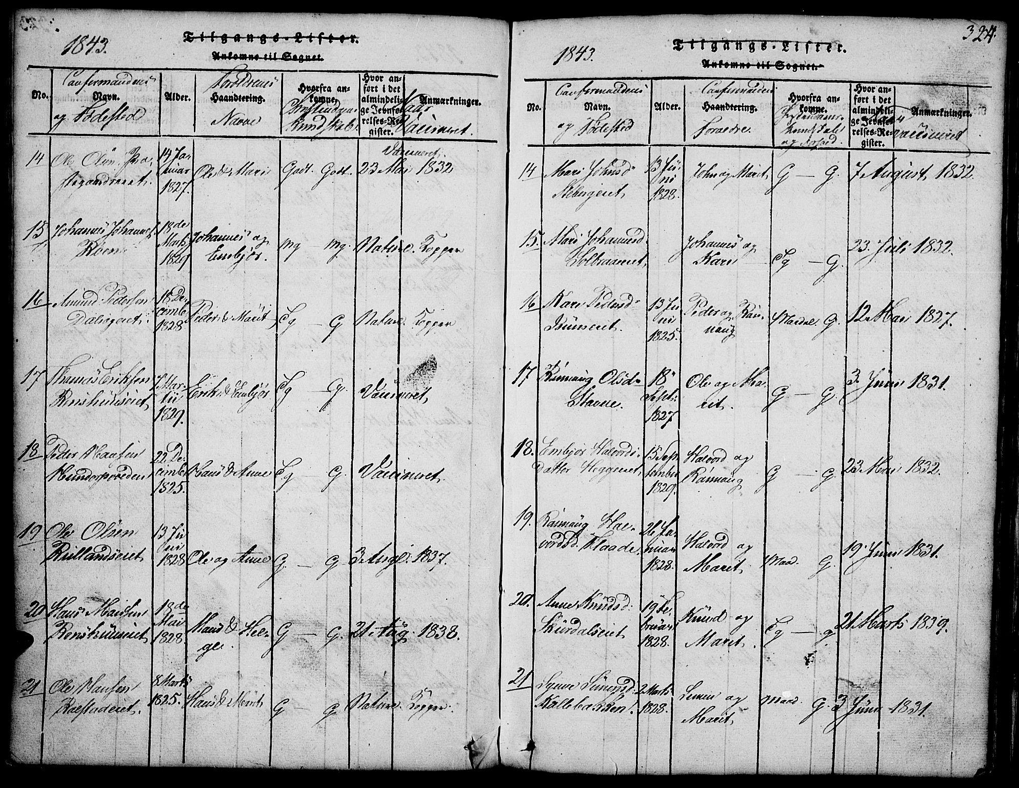 Fron prestekontor, AV/SAH-PREST-078/H/Ha/Hab/L0001: Parish register (copy) no. 1, 1816-1843, p. 324