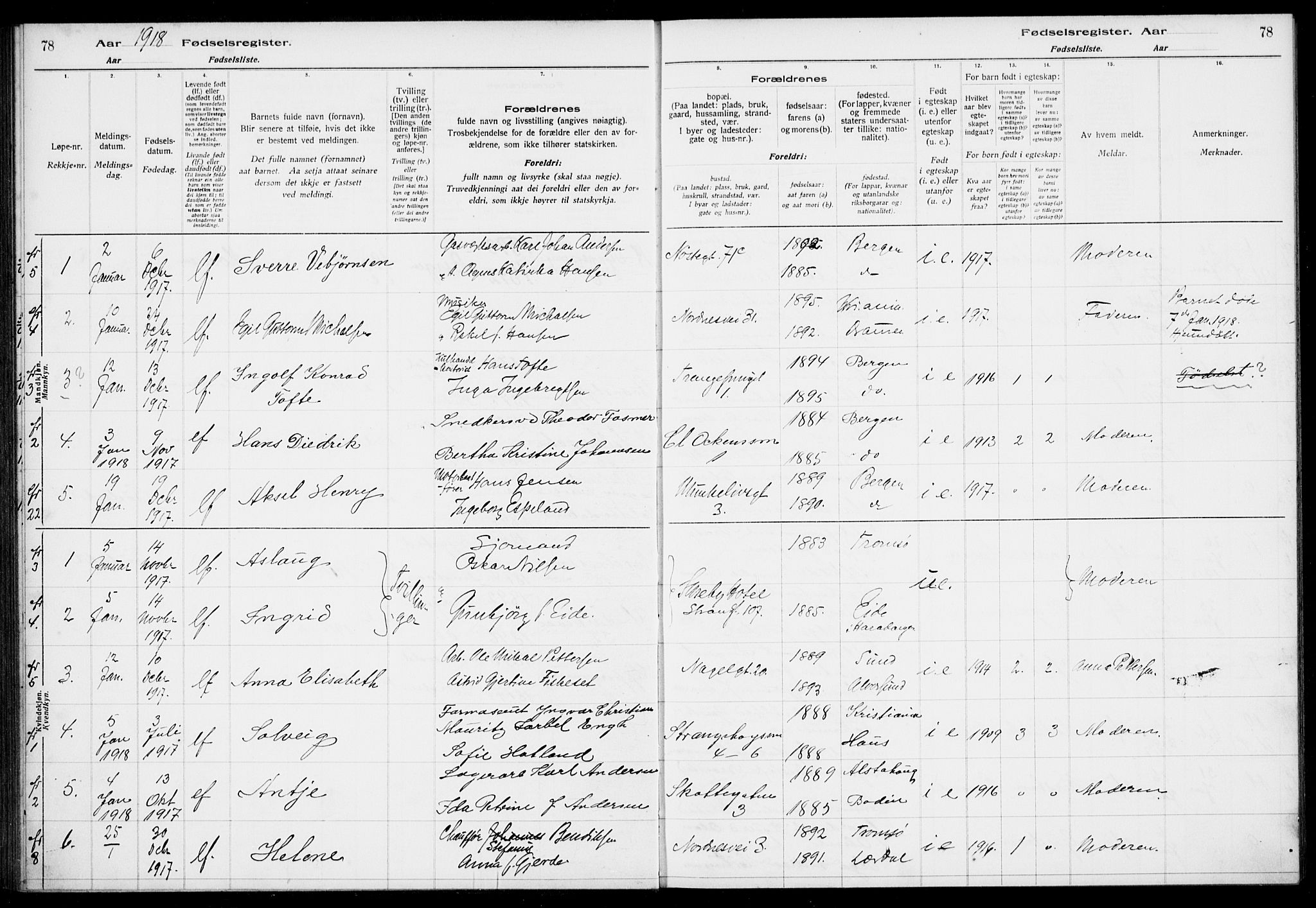 Nykirken Sokneprestembete, SAB/A-77101/I/Id/L00A1: Birth register no. A 1, 1916-1922, p. 78