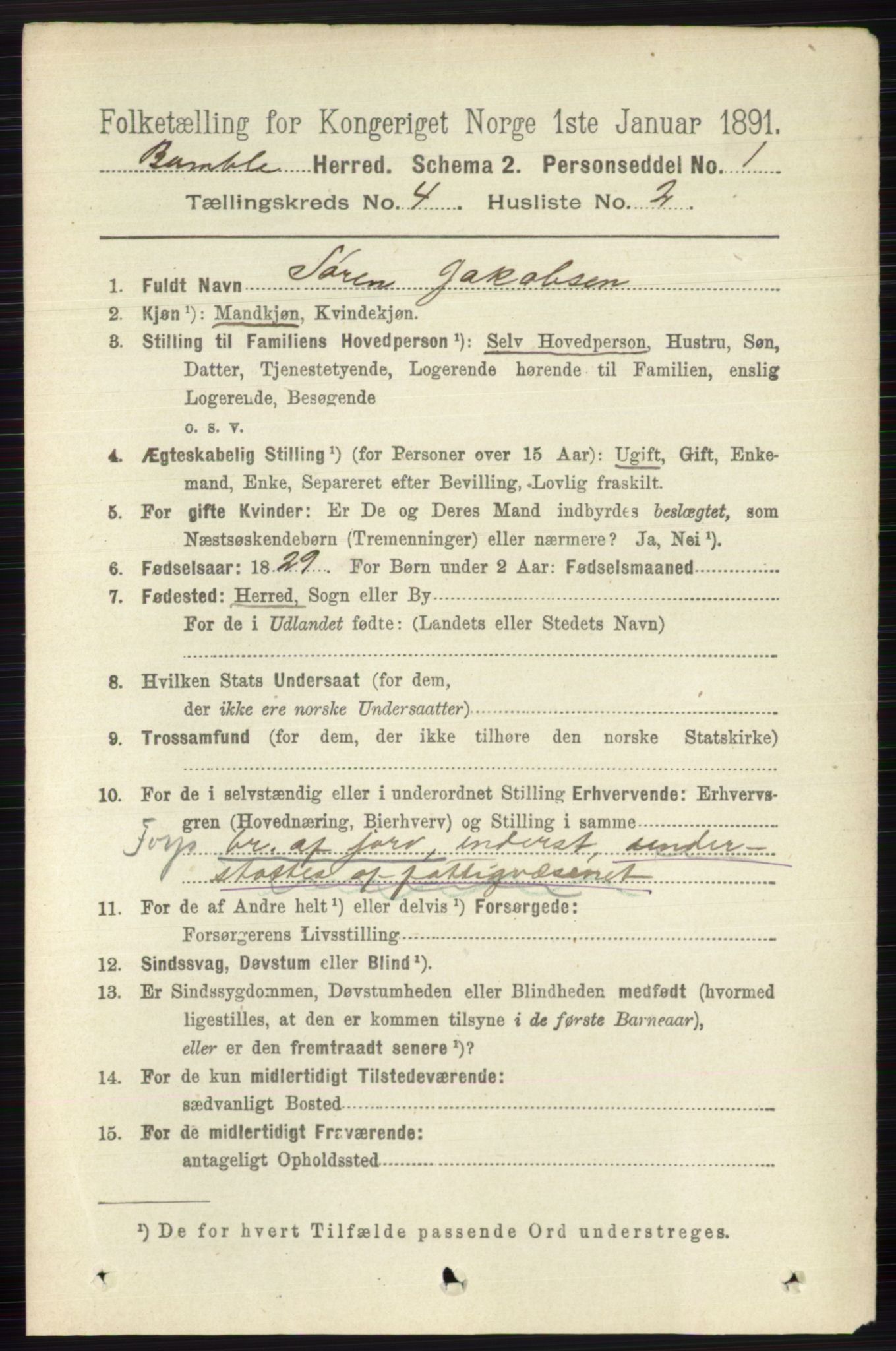 RA, 1891 census for 0814 Bamble, 1891, p. 1824