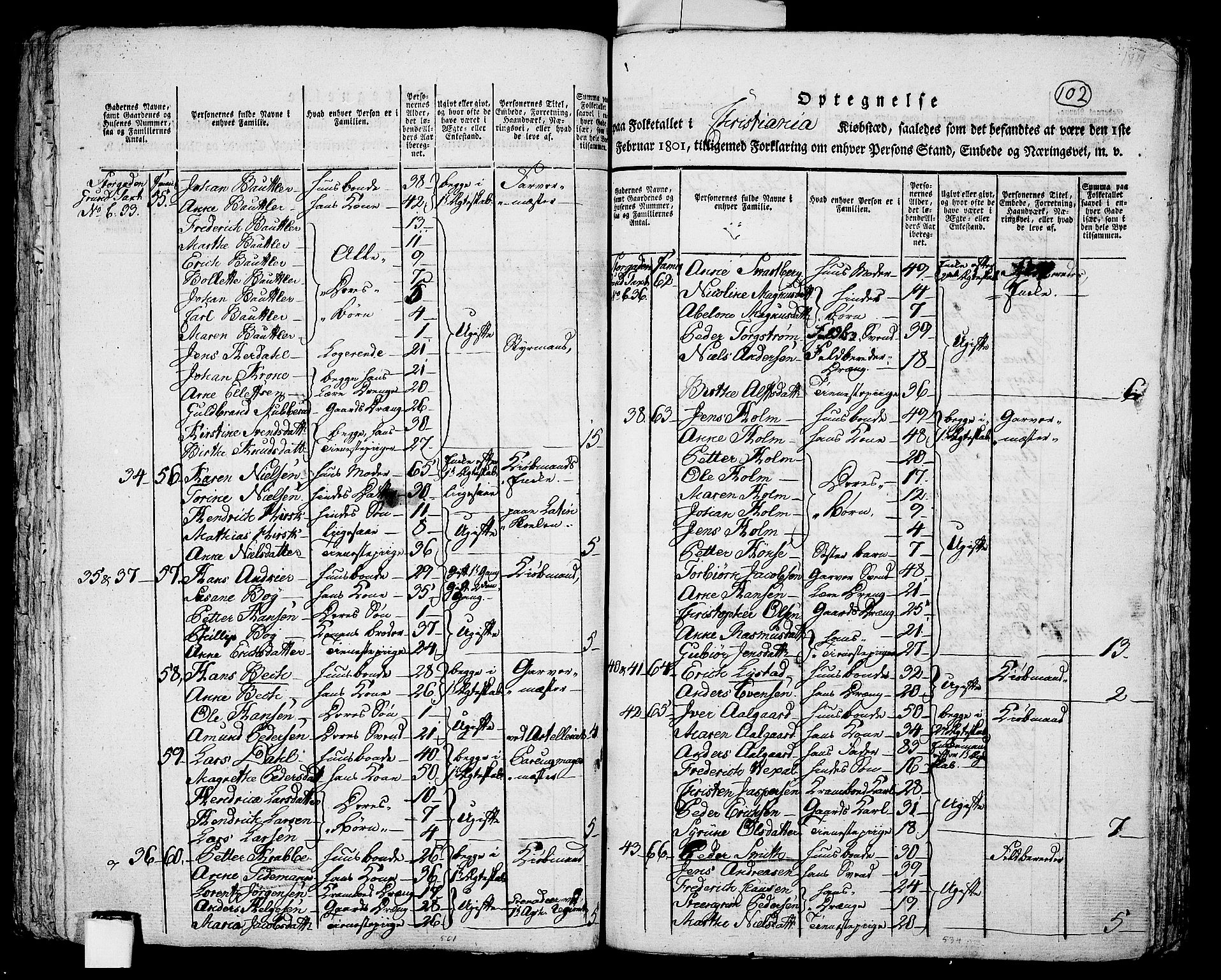 RA, 1801 census for 0301 Kristiania, 1801, p. 101b-102a