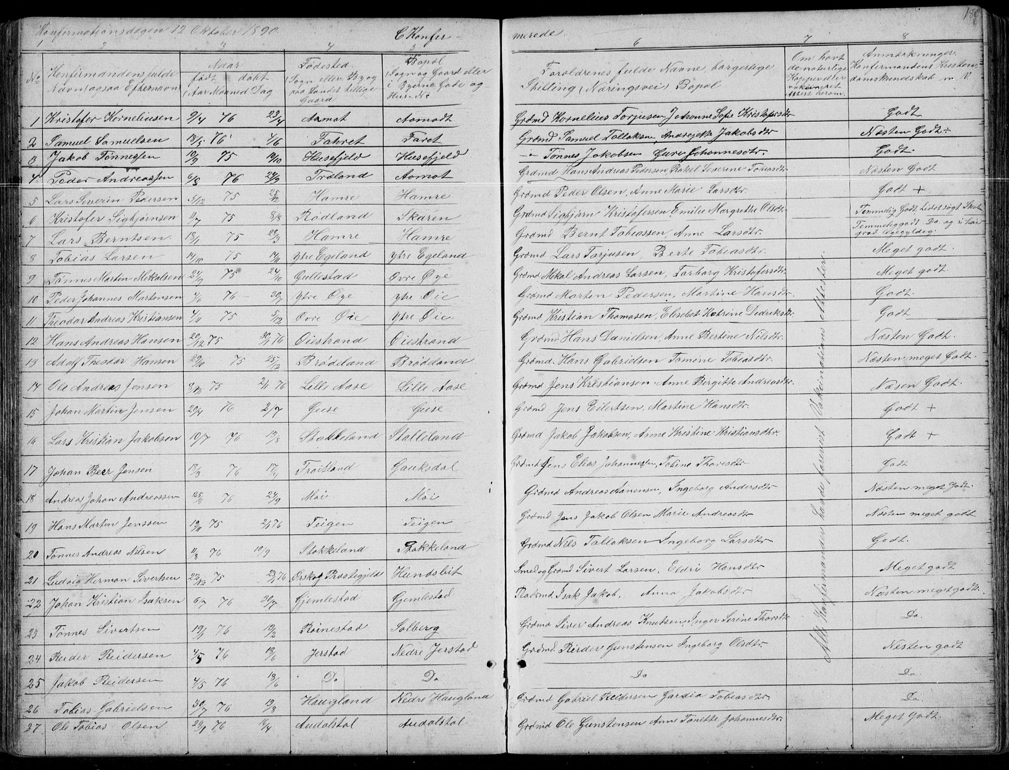 Kvinesdal sokneprestkontor, AV/SAK-1111-0026/F/Fb/Fbb/L0002: Parish register (copy) no. B 2, 1873-1897, p. 180