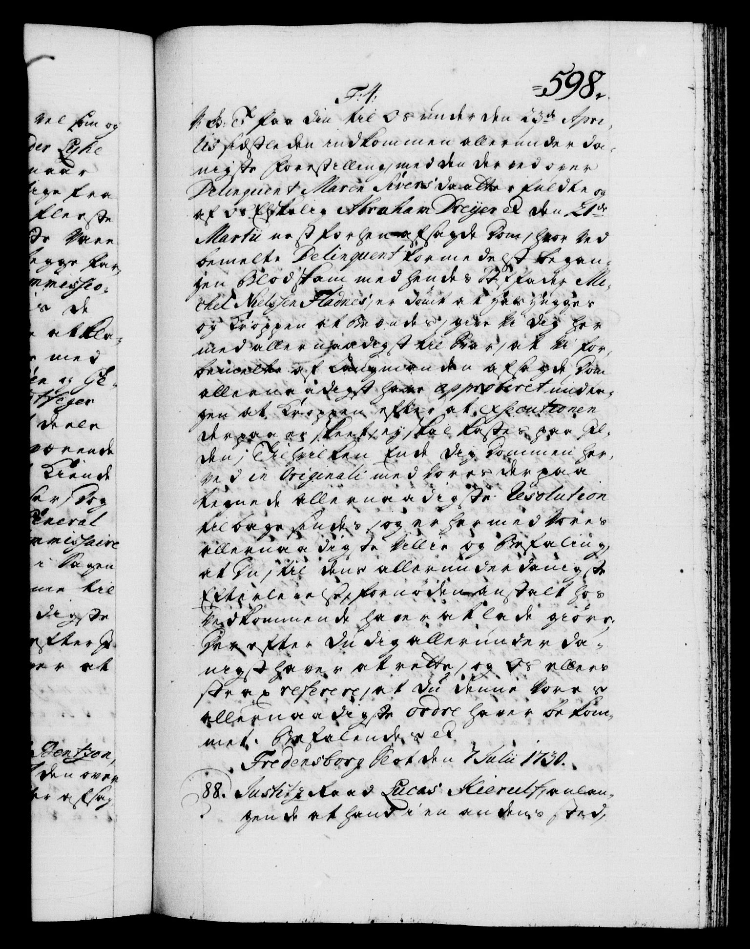 Danske Kanselli 1572-1799, AV/RA-EA-3023/F/Fc/Fca/Fcab/L0024: Norske tegnelser, 1728-1730, p. 598a