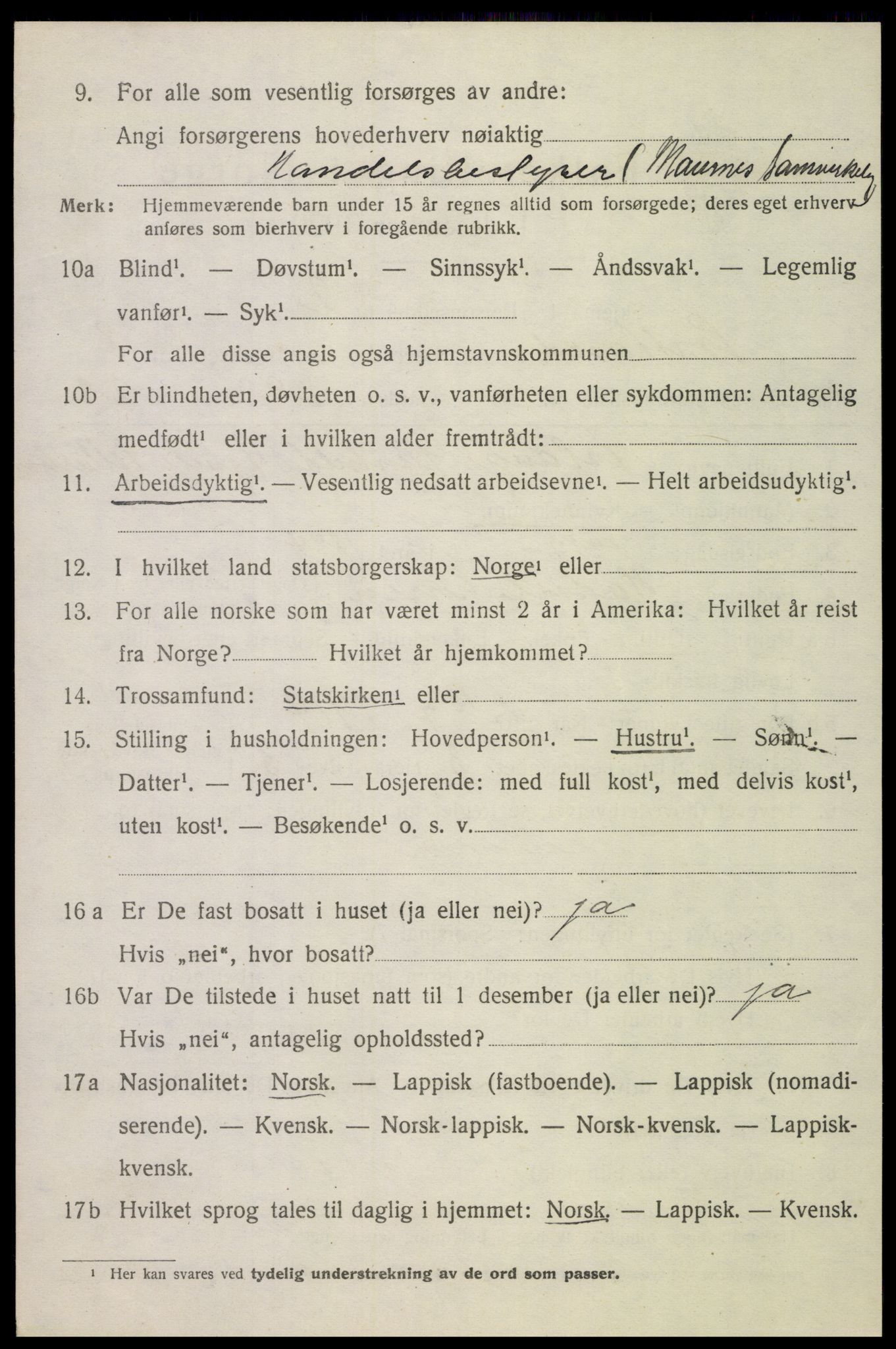 SAT, 1920 census for Sortland, 1920, p. 6777