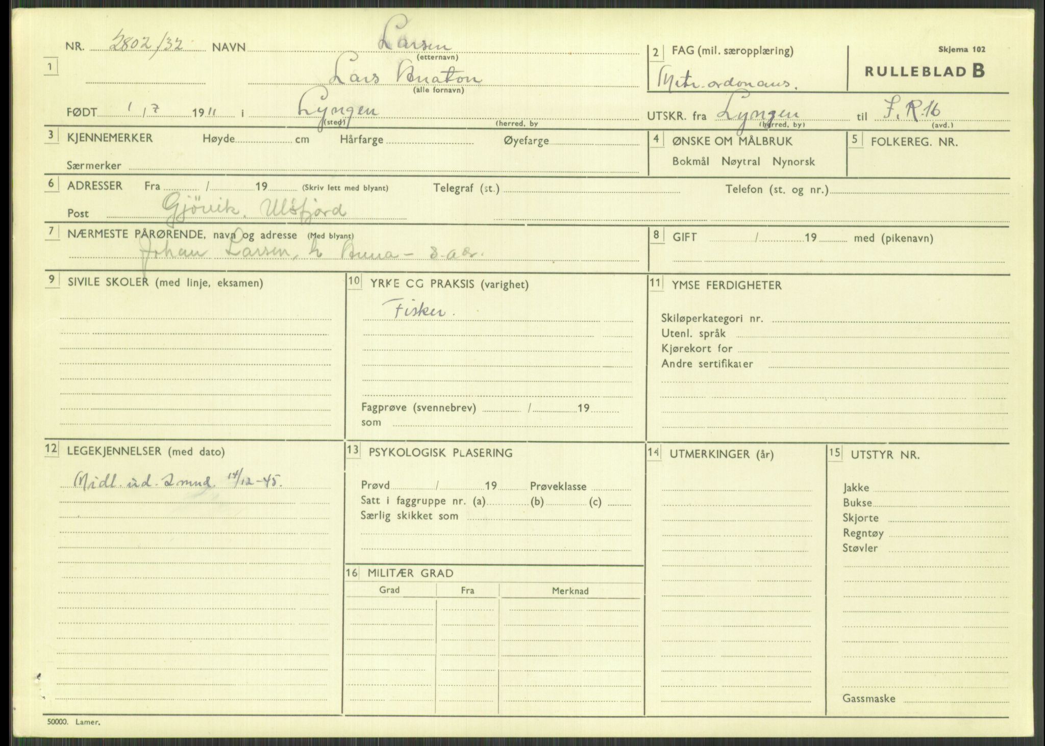 Forsvaret, Troms infanteriregiment nr. 16, AV/RA-RAFA-3146/P/Pa/L0016: Rulleblad for regimentets menige mannskaper, årsklasse 1932, 1932, p. 947