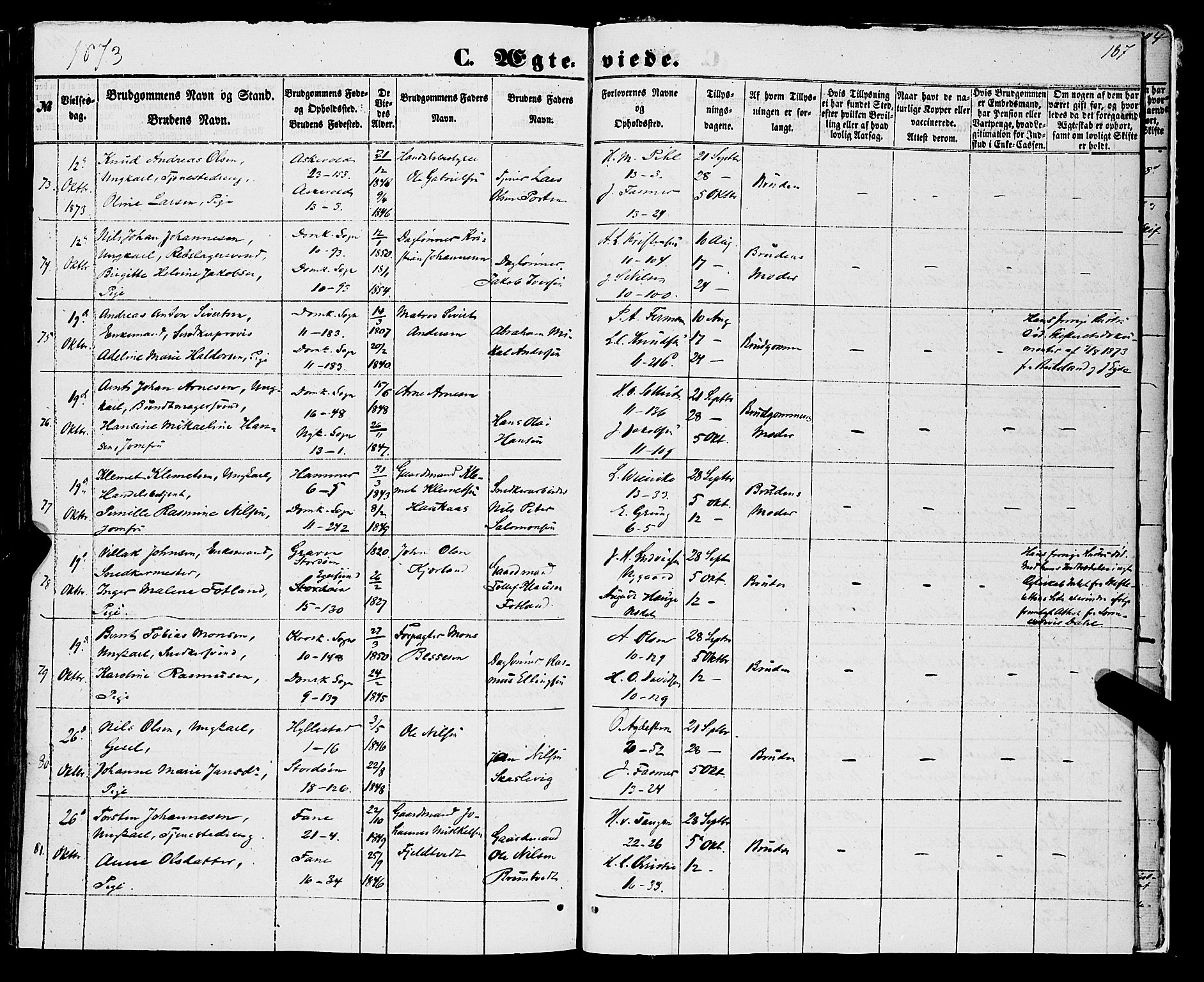 Domkirken sokneprestembete, AV/SAB-A-74801/H/Haa/L0034: Parish register (official) no. D 2, 1853-1874, p. 187