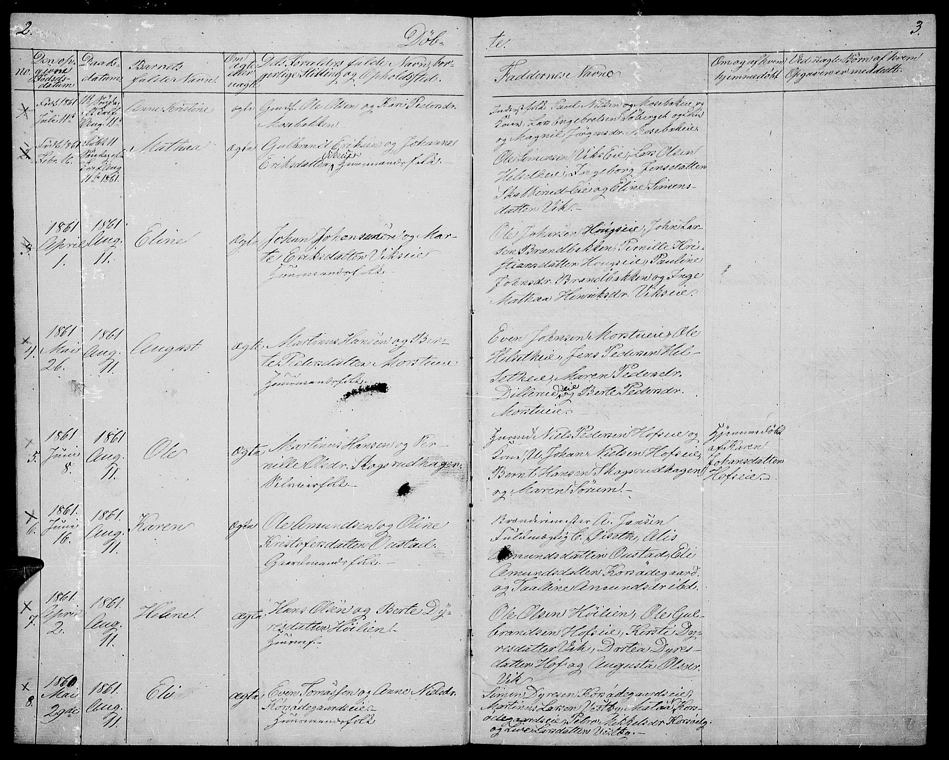 Stange prestekontor, SAH/PREST-002/L/L0004: Parish register (copy) no. 4, 1861-1869, p. 2-3
