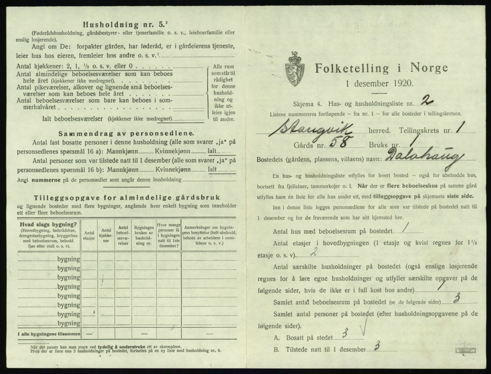 SAT, 1920 census for Stangvik, 1920, p. 38