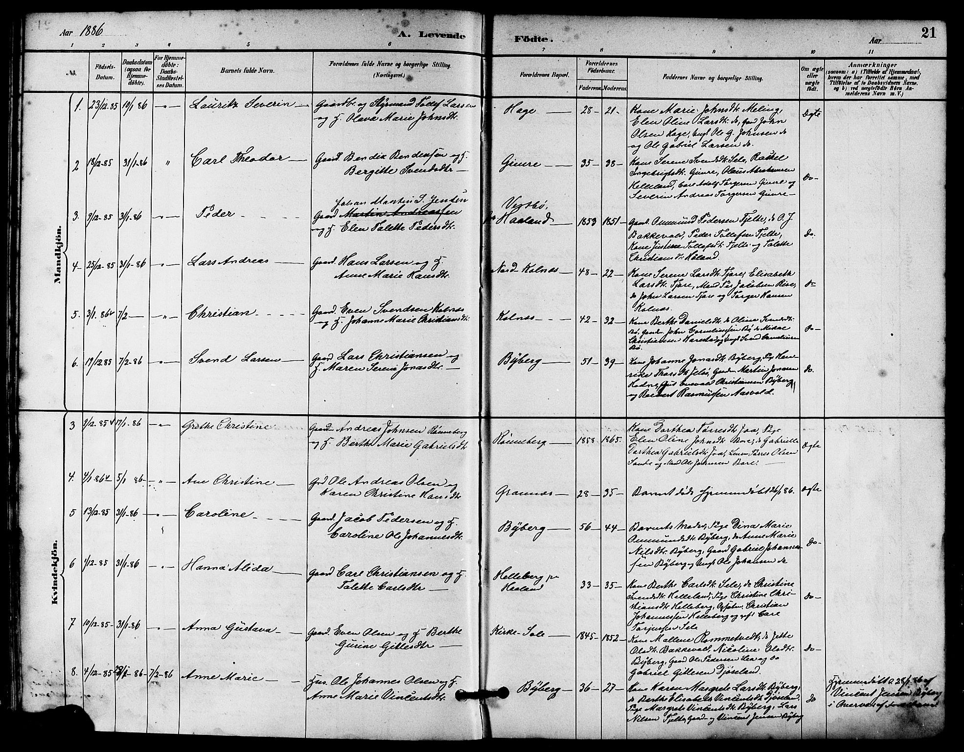 Håland sokneprestkontor, AV/SAST-A-101802/001/30BA/L0010: Parish register (official) no. A 9, 1883-1888, p. 21