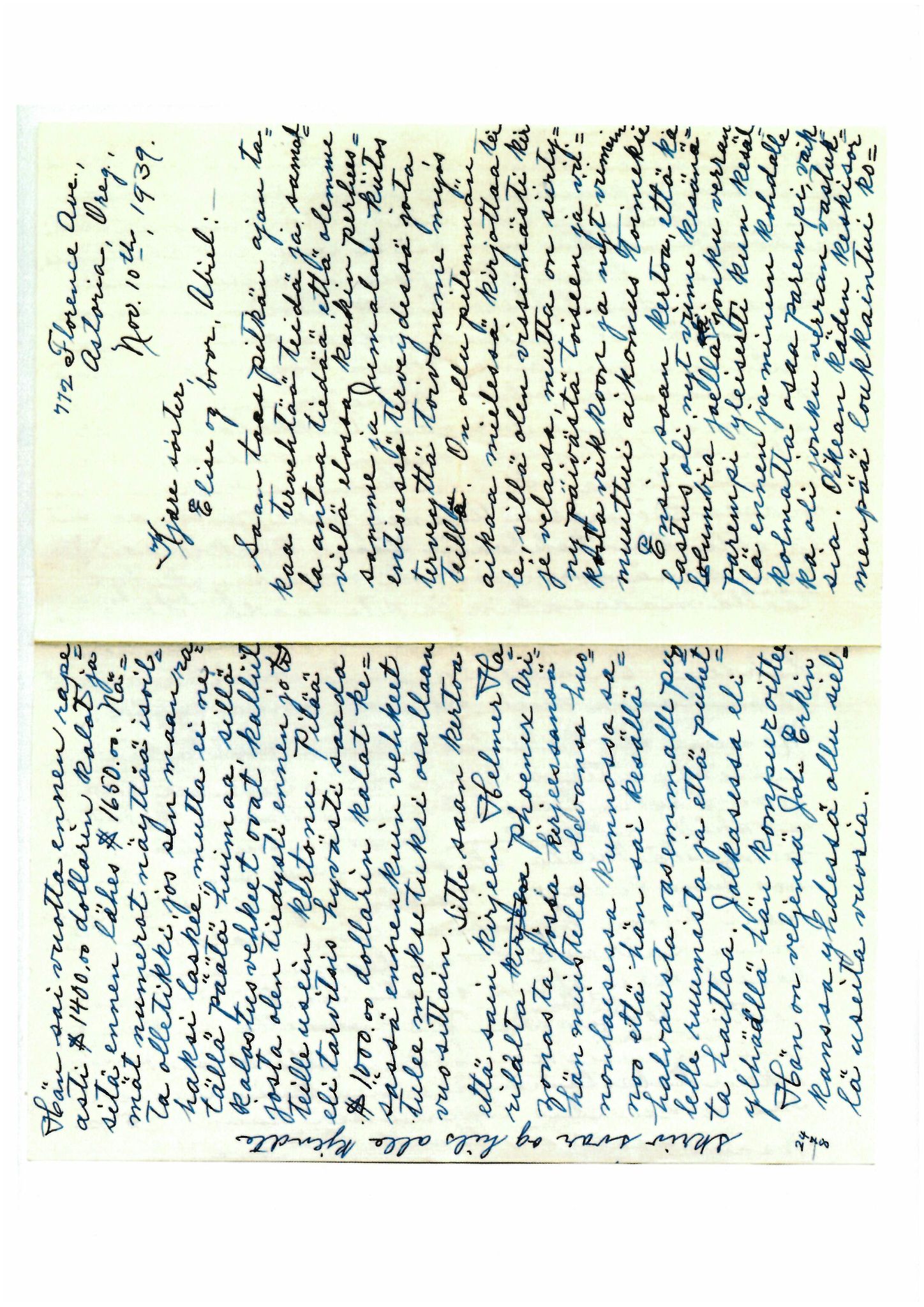 FMFB, Elise Balos brevsamling, F/Fb/L0007:  Brev fra Hans J. Lilleeng til Elise Balo, 1939