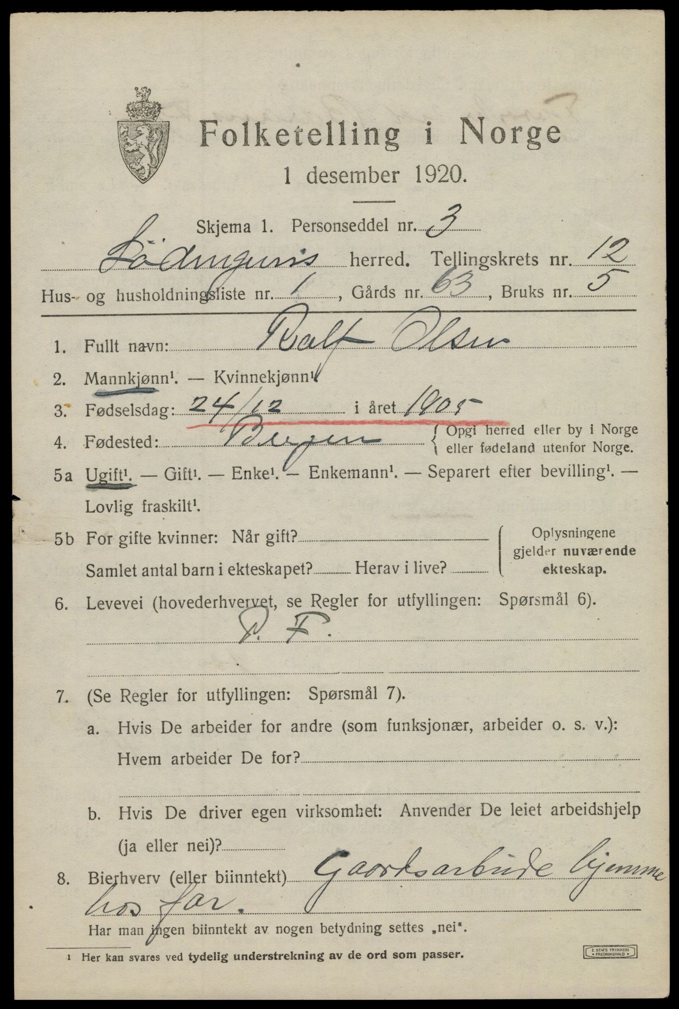 SAT, 1920 census for Lødingen, 1920, p. 6439