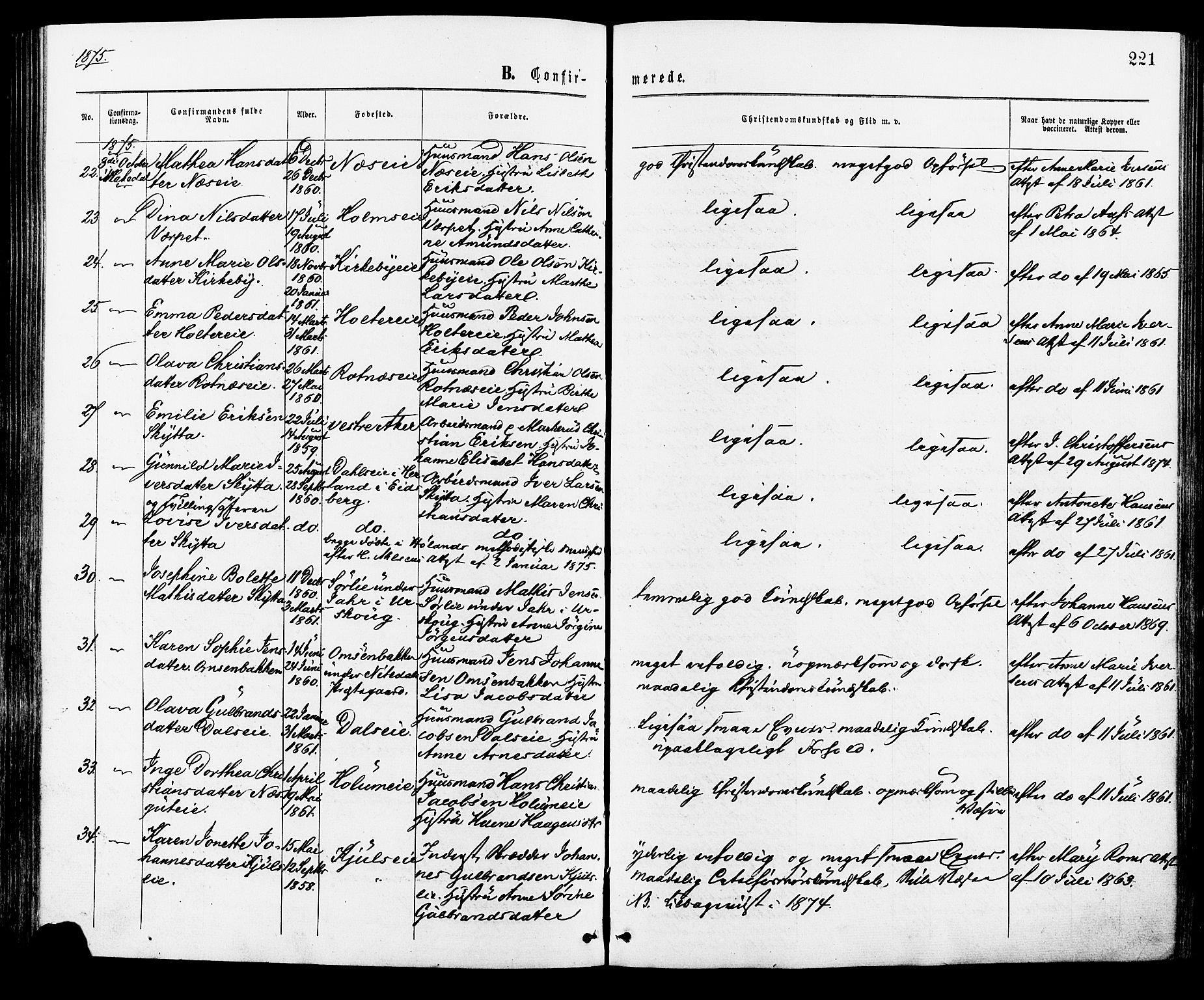 Nittedal prestekontor Kirkebøker, AV/SAO-A-10365a/F/Fa/L0006: Parish register (official) no. I 6, 1863-1878, p. 221