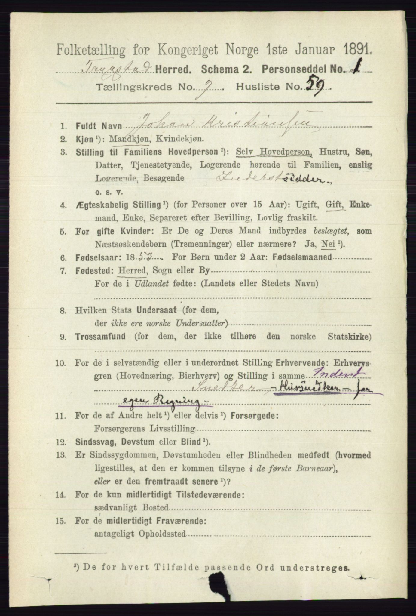 RA, 1891 Census for 0122 Trøgstad, 1891, p. 4222