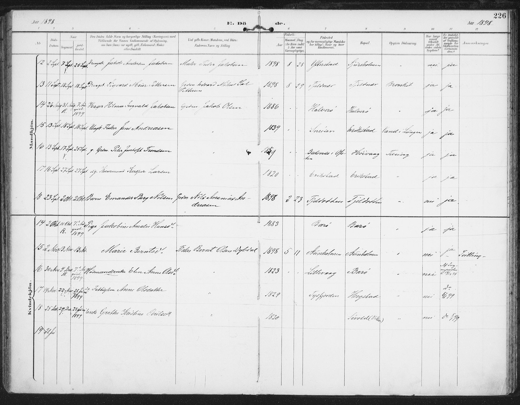 Ministerialprotokoller, klokkerbøker og fødselsregistre - Nordland, SAT/A-1459/872/L1036: Parish register (official) no. 872A11, 1897-1913, p. 226