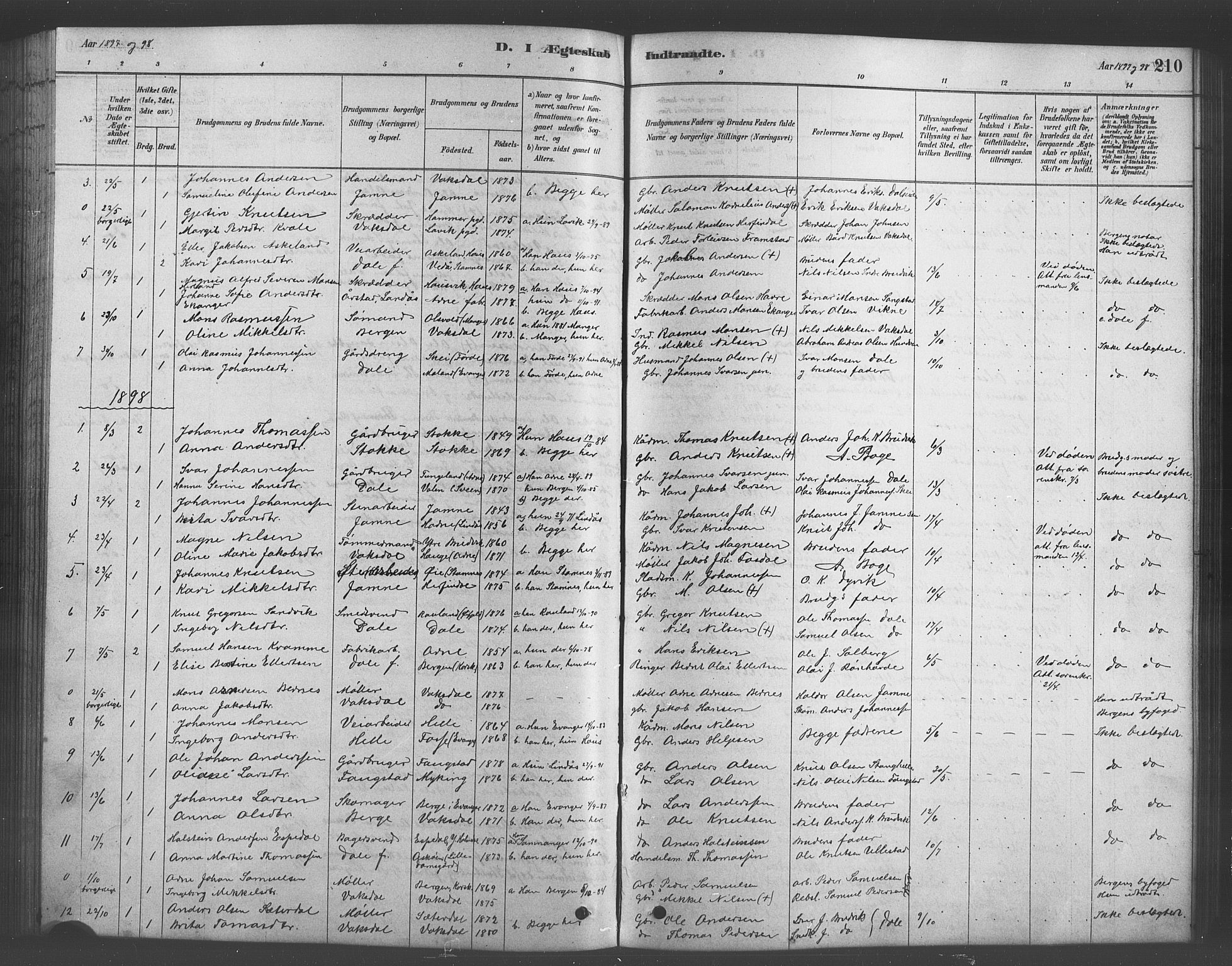 Bruvik Sokneprestembete, SAB/A-74701/H/Hab: Parish register (copy) no. A 1, 1878-1907, p. 210
