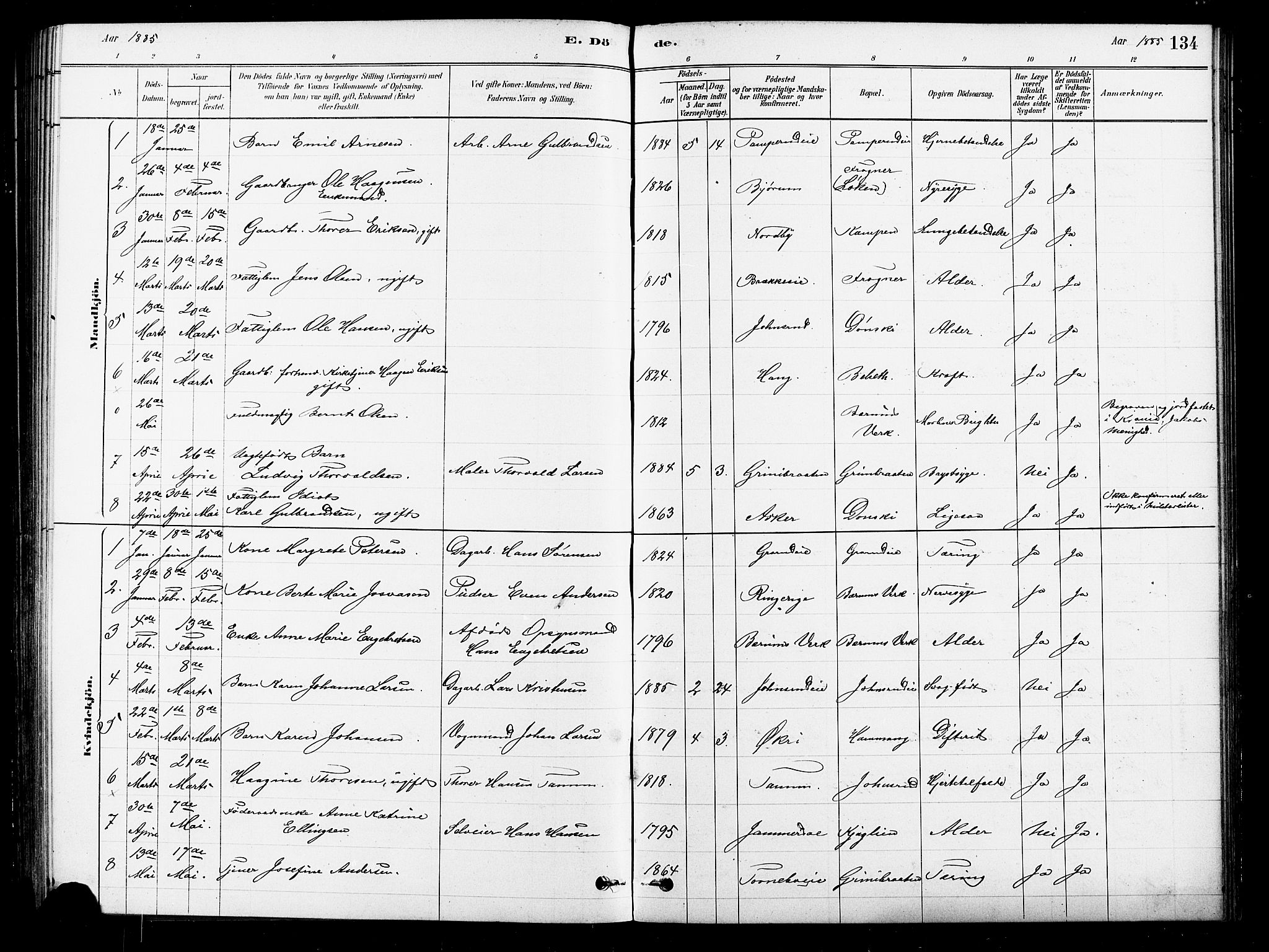 Asker prestekontor Kirkebøker, AV/SAO-A-10256a/F/Fb/L0001: Parish register (official) no. II 1, 1879-1895, p. 134