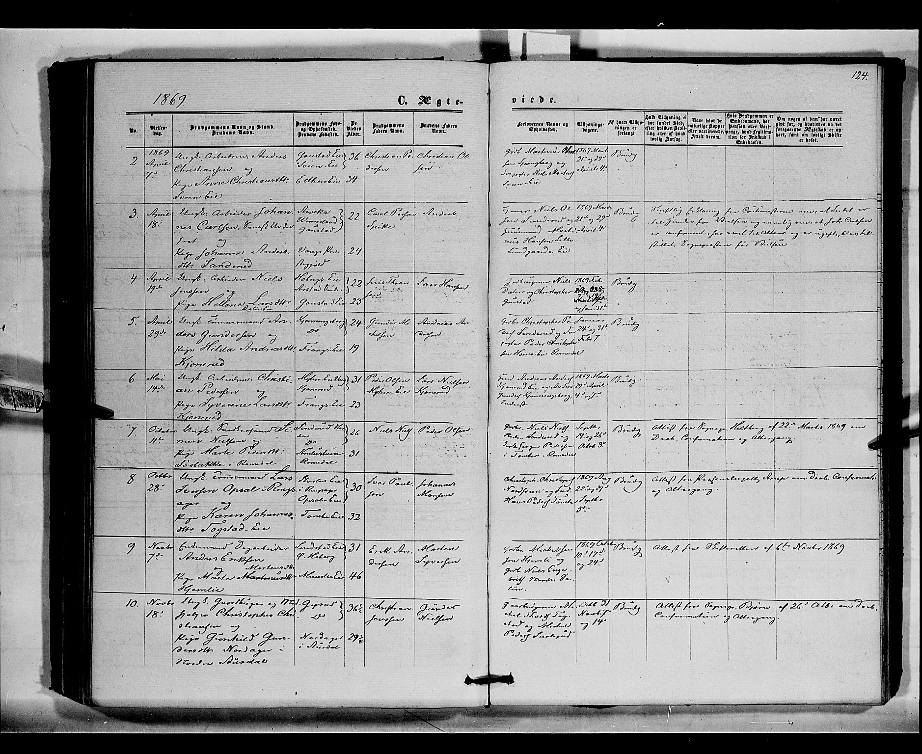 Stange prestekontor, AV/SAH-PREST-002/K/L0015: Parish register (official) no. 15, 1862-1879, p. 124