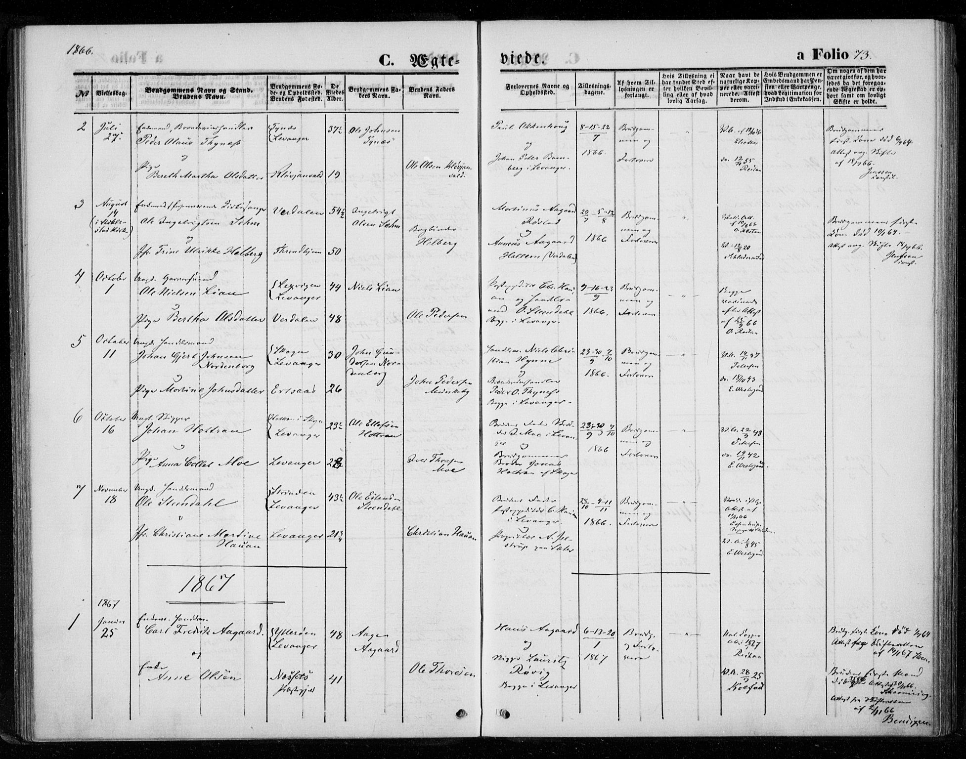 Ministerialprotokoller, klokkerbøker og fødselsregistre - Nord-Trøndelag, SAT/A-1458/720/L0186: Parish register (official) no. 720A03, 1864-1874, p. 73