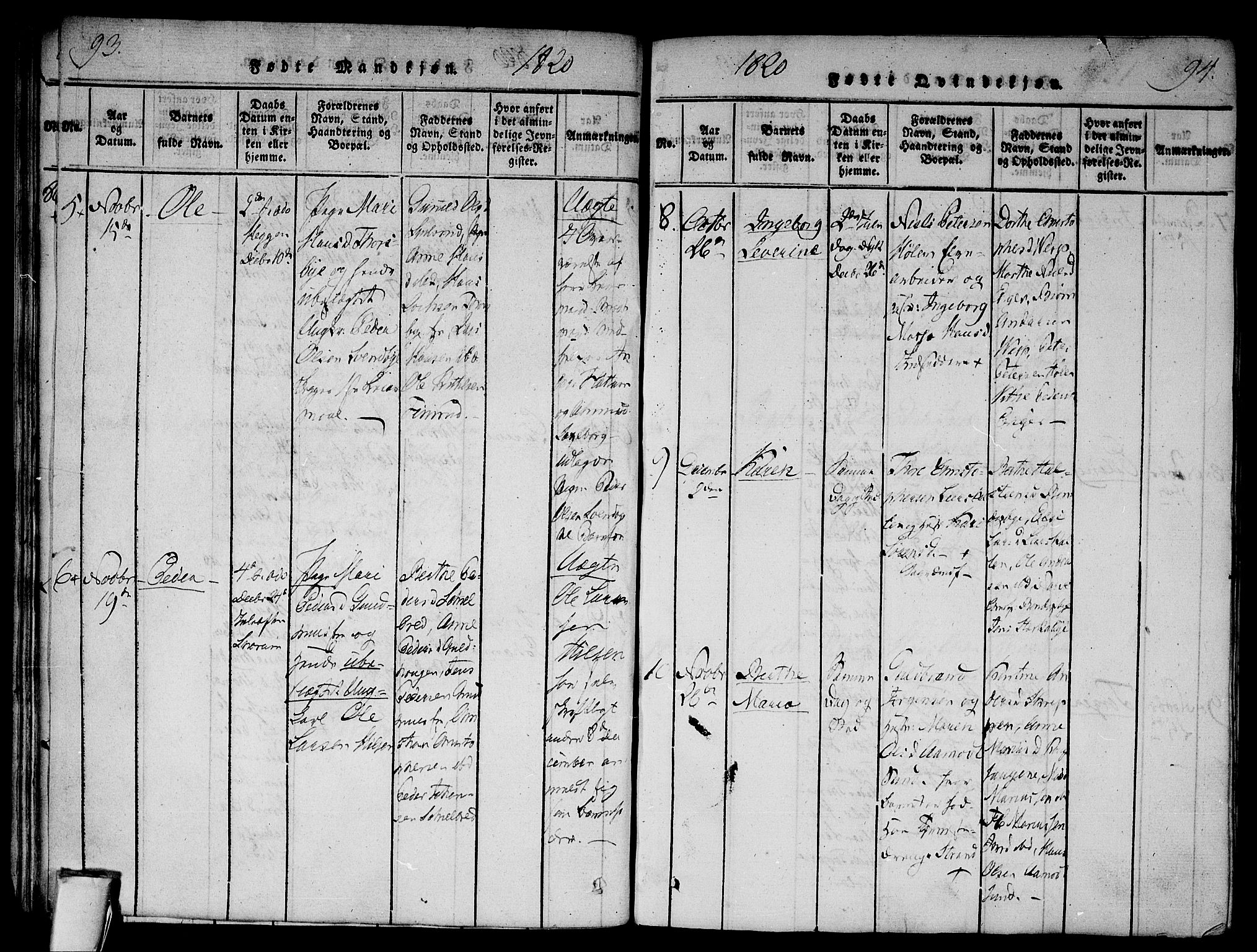 Modum kirkebøker, AV/SAKO-A-234/F/Fa/L0004: Parish register (official) no. 4, 1818-1824, p. 93-94