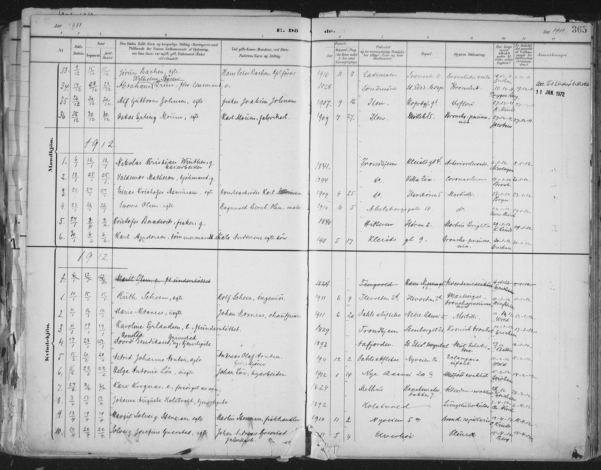 Ministerialprotokoller, klokkerbøker og fødselsregistre - Sør-Trøndelag, SAT/A-1456/603/L0167: Parish register (official) no. 603A06, 1896-1932, p. 365