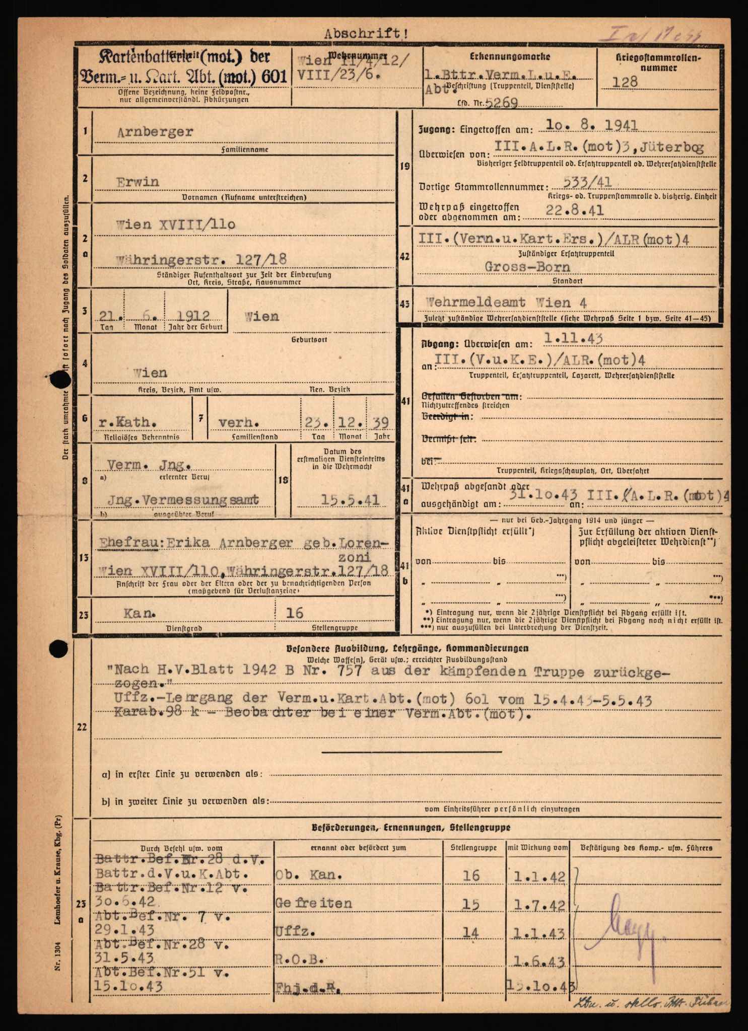 Forsvarets Overkommando. 2 kontor. Arkiv 11.4. Spredte tyske arkivsaker, AV/RA-RAFA-7031/D/Dar/Dara/L0018: Personalbøker, 1940-1945, p. 4