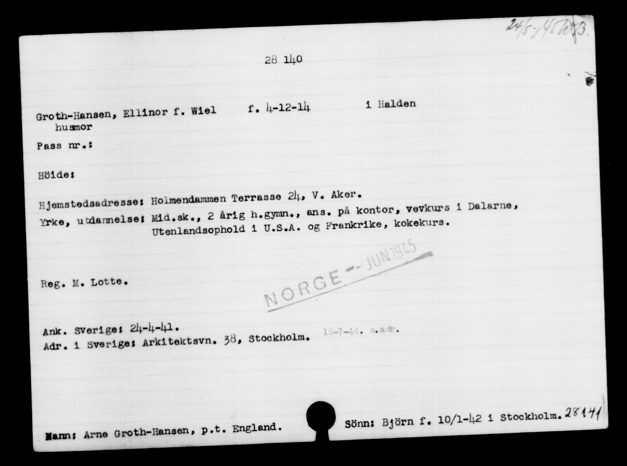 Den Kgl. Norske Legasjons Flyktningskontor, AV/RA-S-6753/V/Va/L0011: Kjesäterkartoteket.  Flyktningenr. 25300-28349, 1940-1945, p. 3022