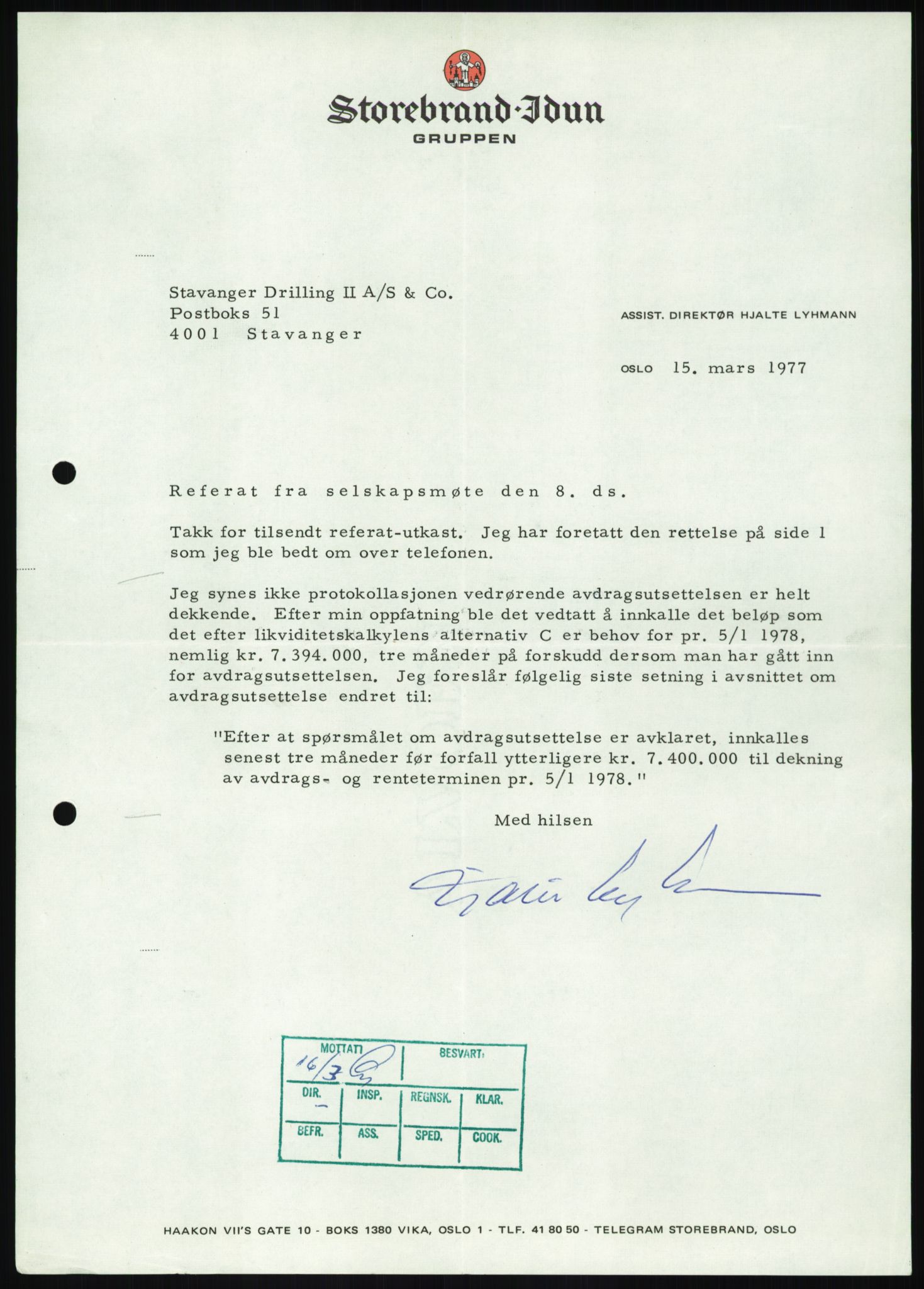 Pa 1503 - Stavanger Drilling AS, AV/SAST-A-101906/D/L0007: Korrespondanse og saksdokumenter, 1974-1981, p. 1184