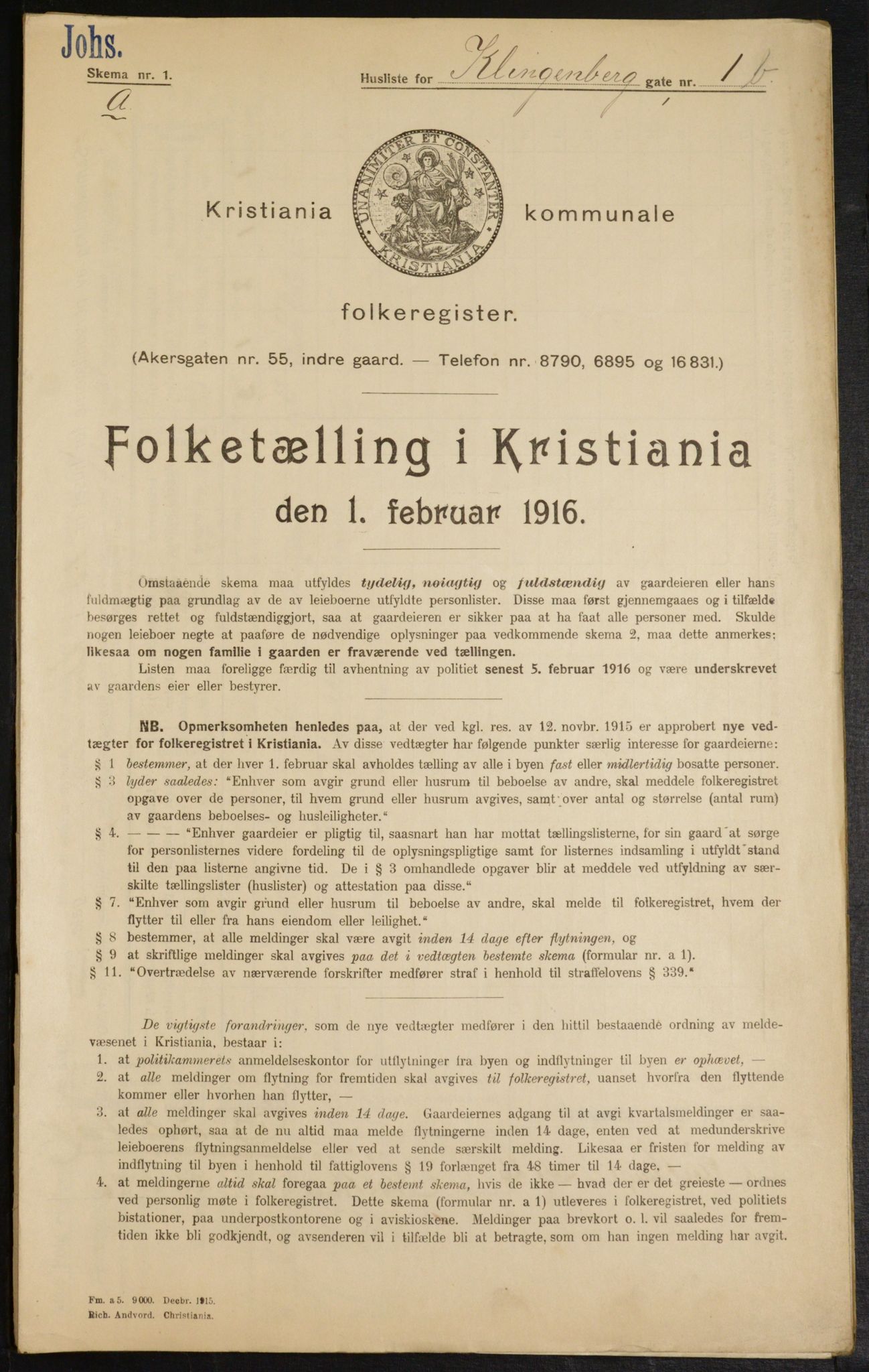 OBA, Municipal Census 1916 for Kristiania, 1916, p. 52969