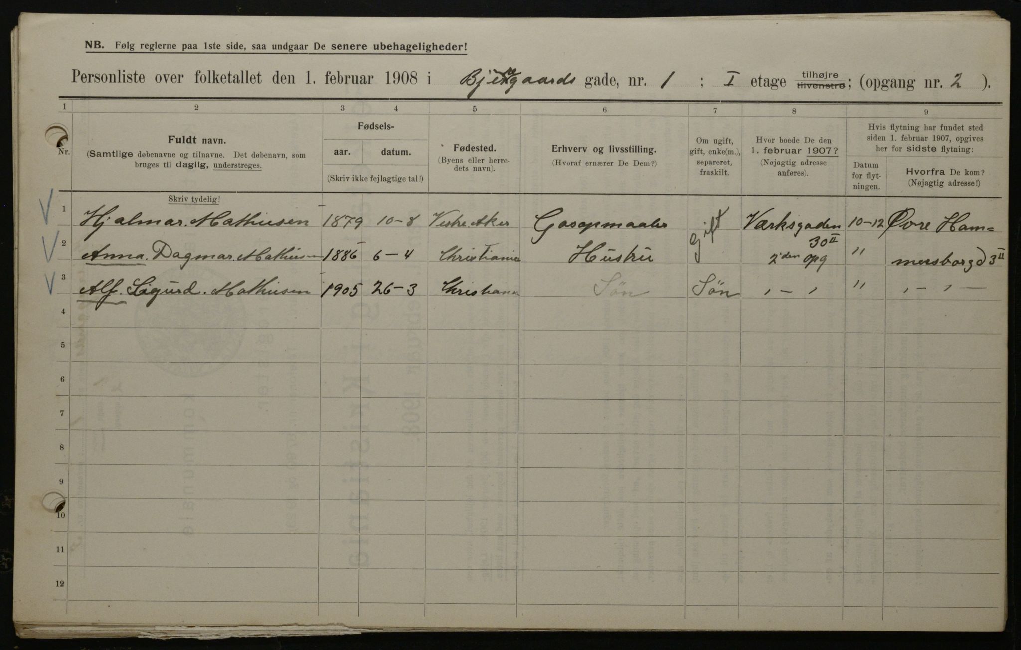 OBA, Municipal Census 1908 for Kristiania, 1908, p. 5386