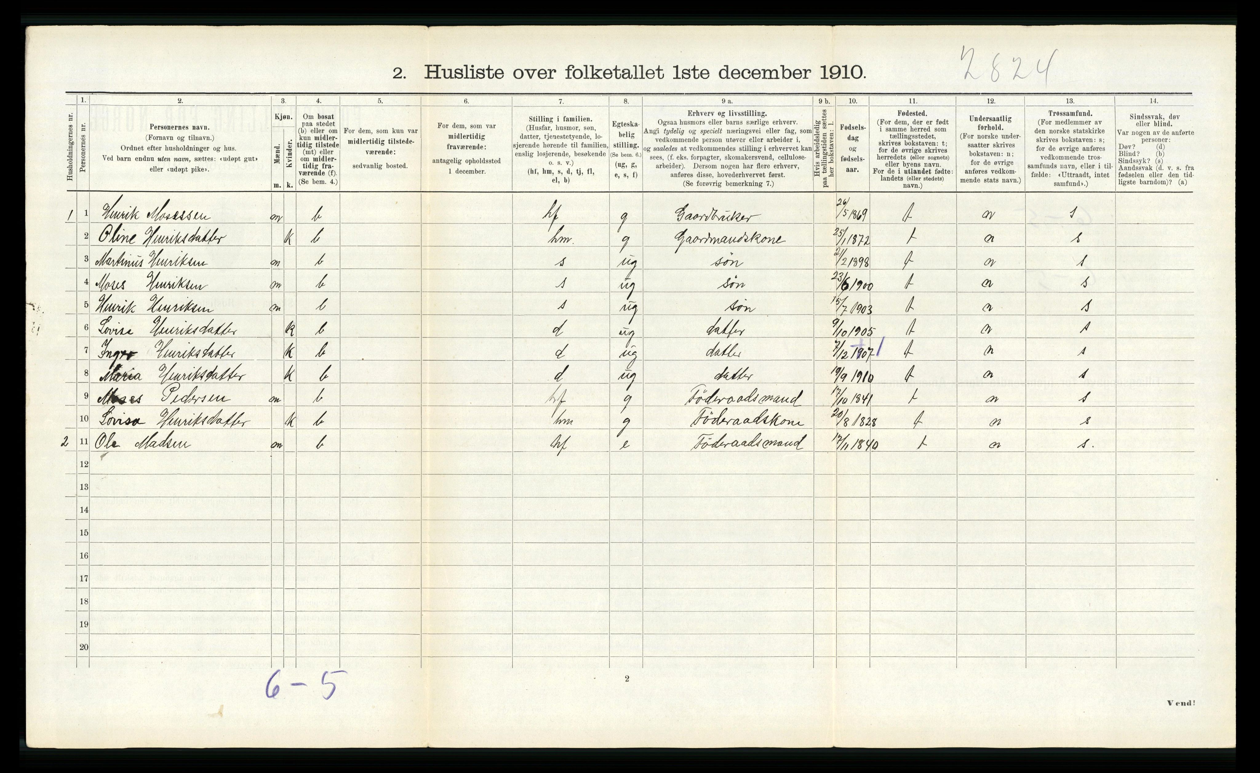 RA, 1910 census for Naustdal, 1910, p. 560