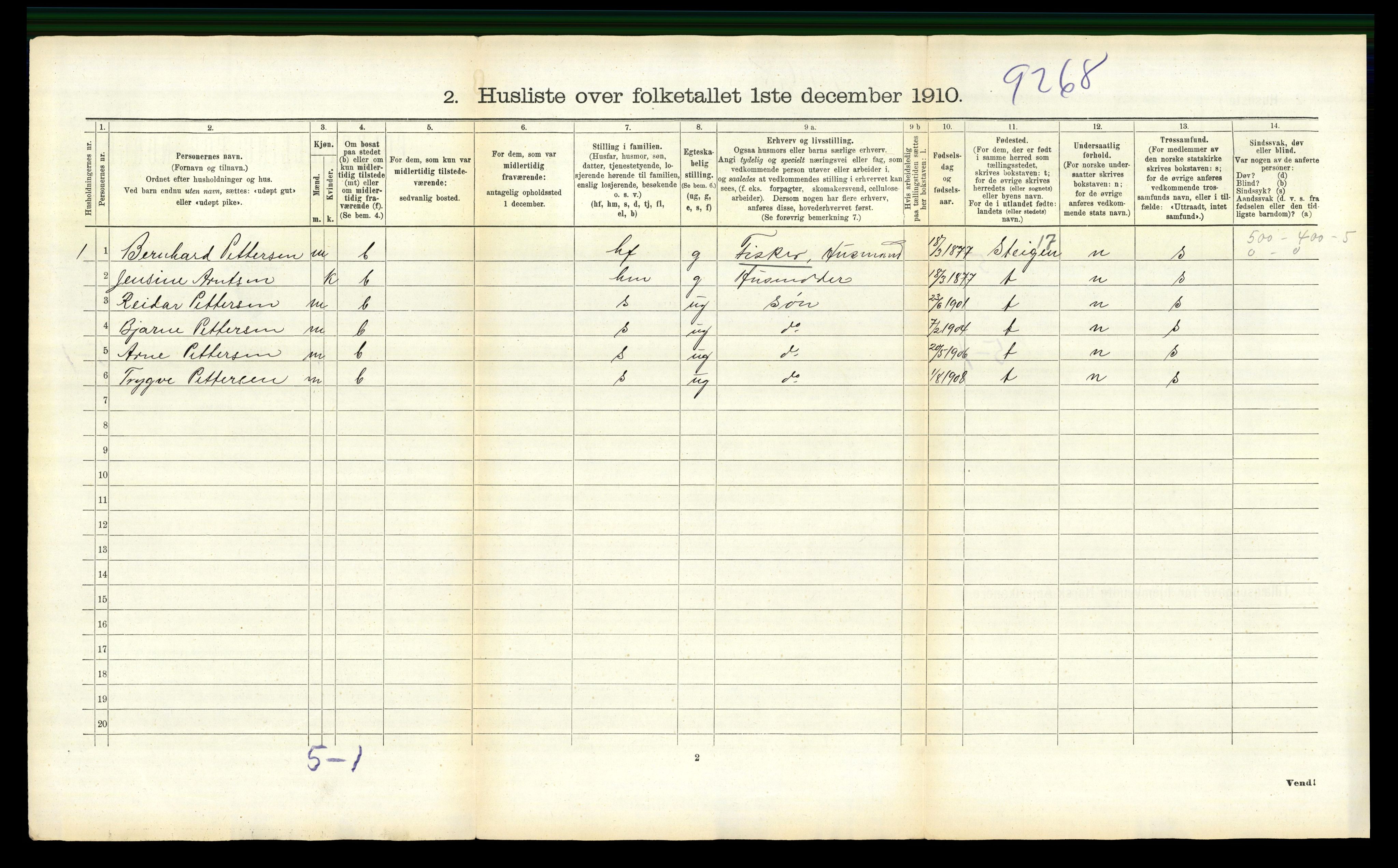 RA, 1910 census for Flakstad, 1910, p. 999