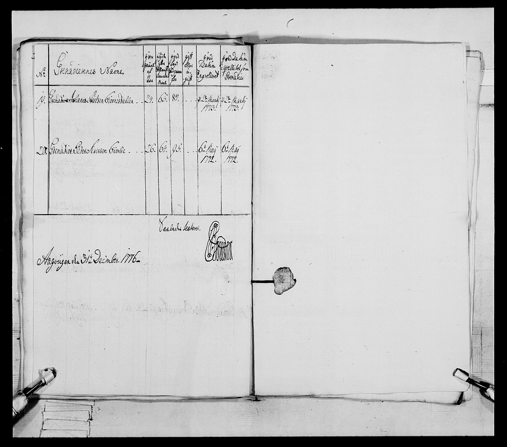 Generalitets- og kommissariatskollegiet, Det kongelige norske kommissariatskollegium, AV/RA-EA-5420/E/Eh/L0077: 2. Trondheimske nasjonale infanteriregiment, 1774-1778, p. 165