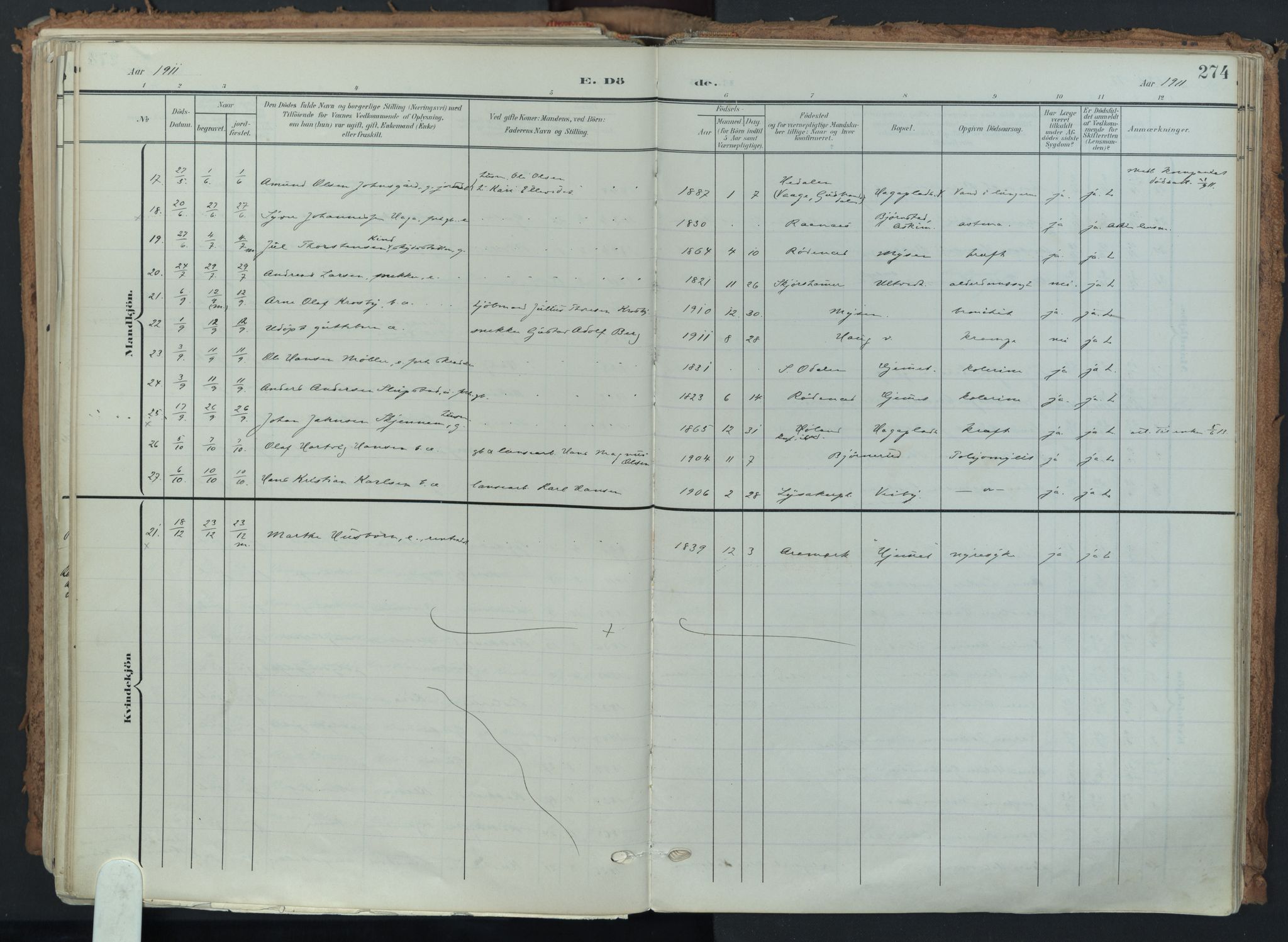 Eidsberg prestekontor Kirkebøker, AV/SAO-A-10905/F/Fa/L0014: Parish register (official) no. I 14, 1902-1919, p. 274