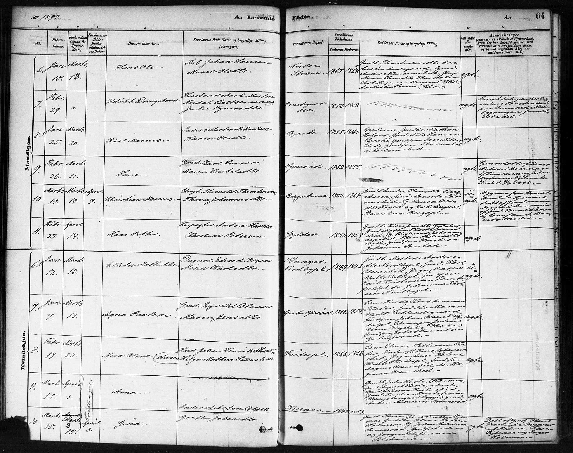 Våler prestekontor Kirkebøker, AV/SAO-A-11083/F/Fa/L0010: Parish register (official) no. I 10, 1878-1896, p. 64