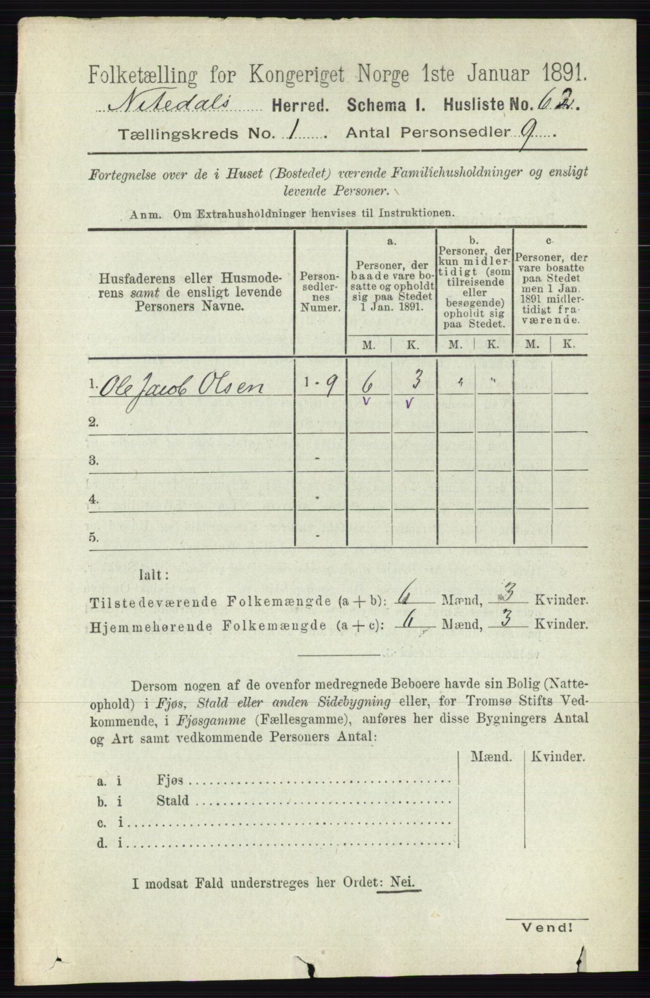 RA, 1891 census for 0233 Nittedal, 1891, p. 82